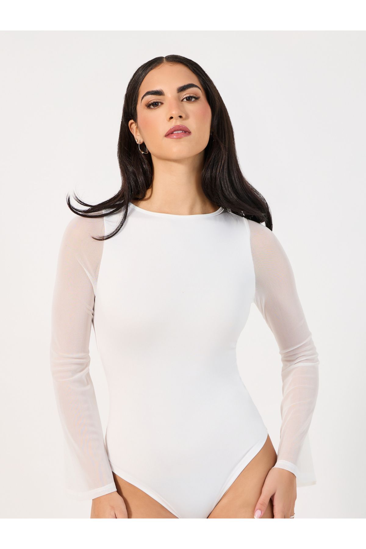 Styli-Mesh Insert Bell Sleeves Bodysuit 1