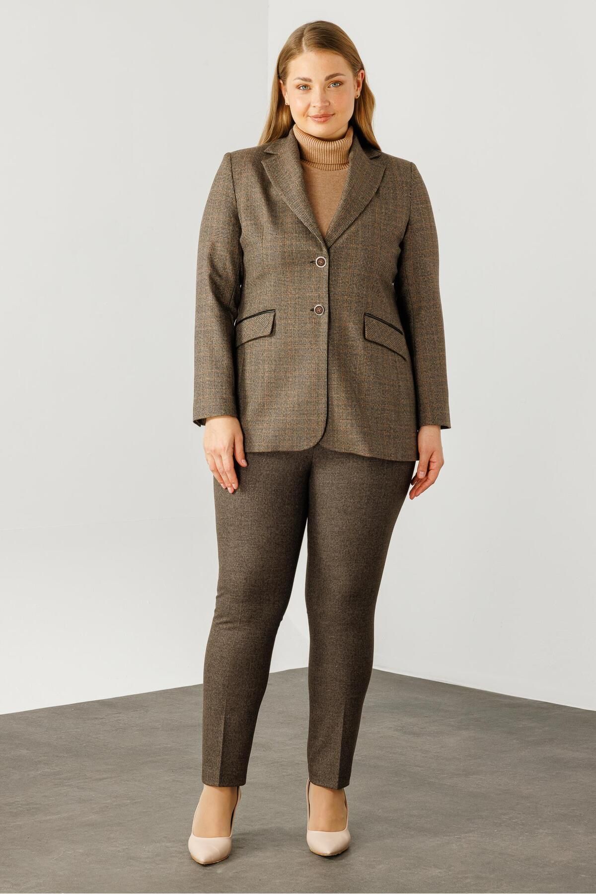 Moda İlgi-Single Button Plaid Coffee Jacket - Modailgi 1