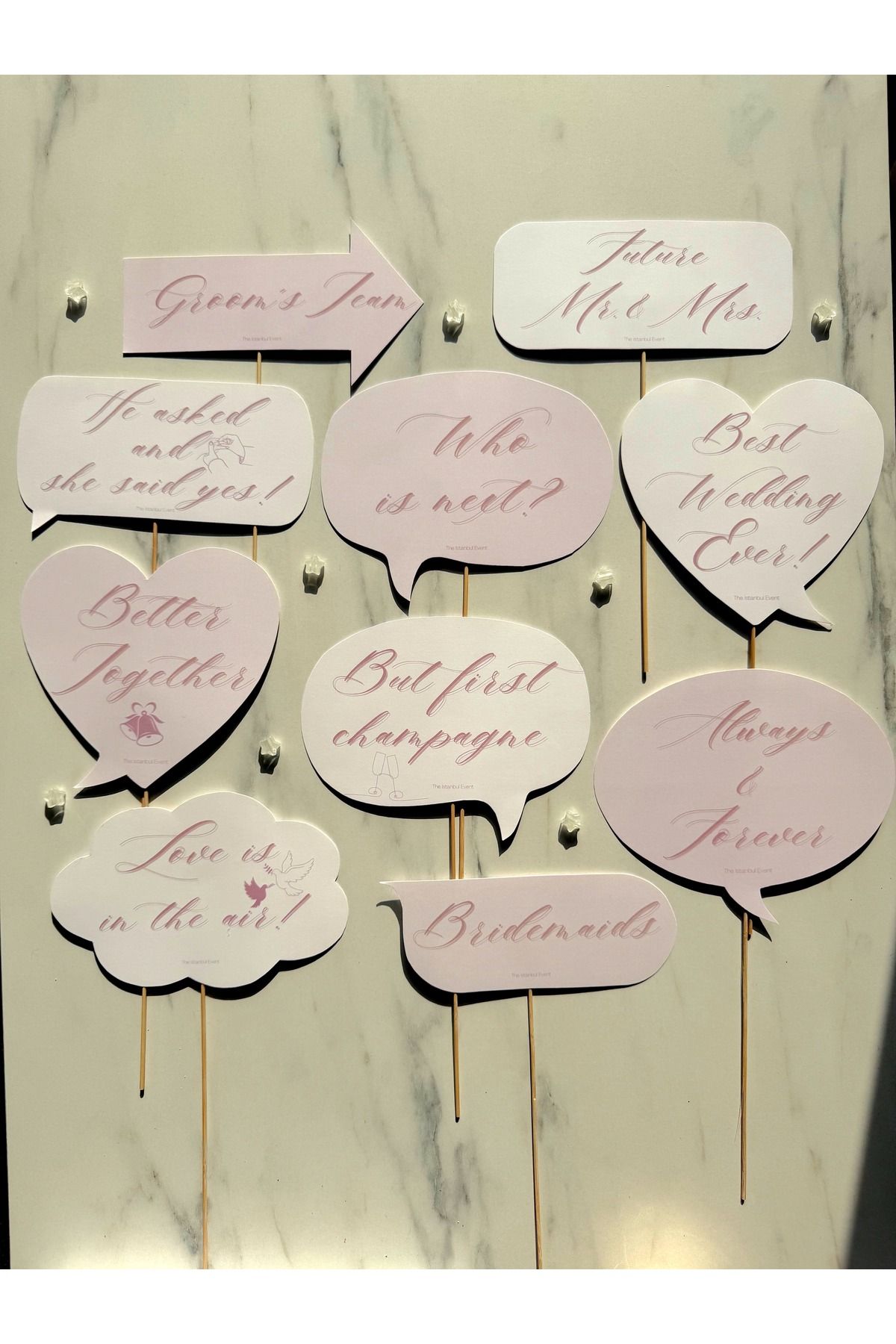 The Istanbul Event 10'lu Soft Pembe Beyaz Düğün Konuşma Balonu Seti - Best Wedding Ever - Better Together - Who is Next