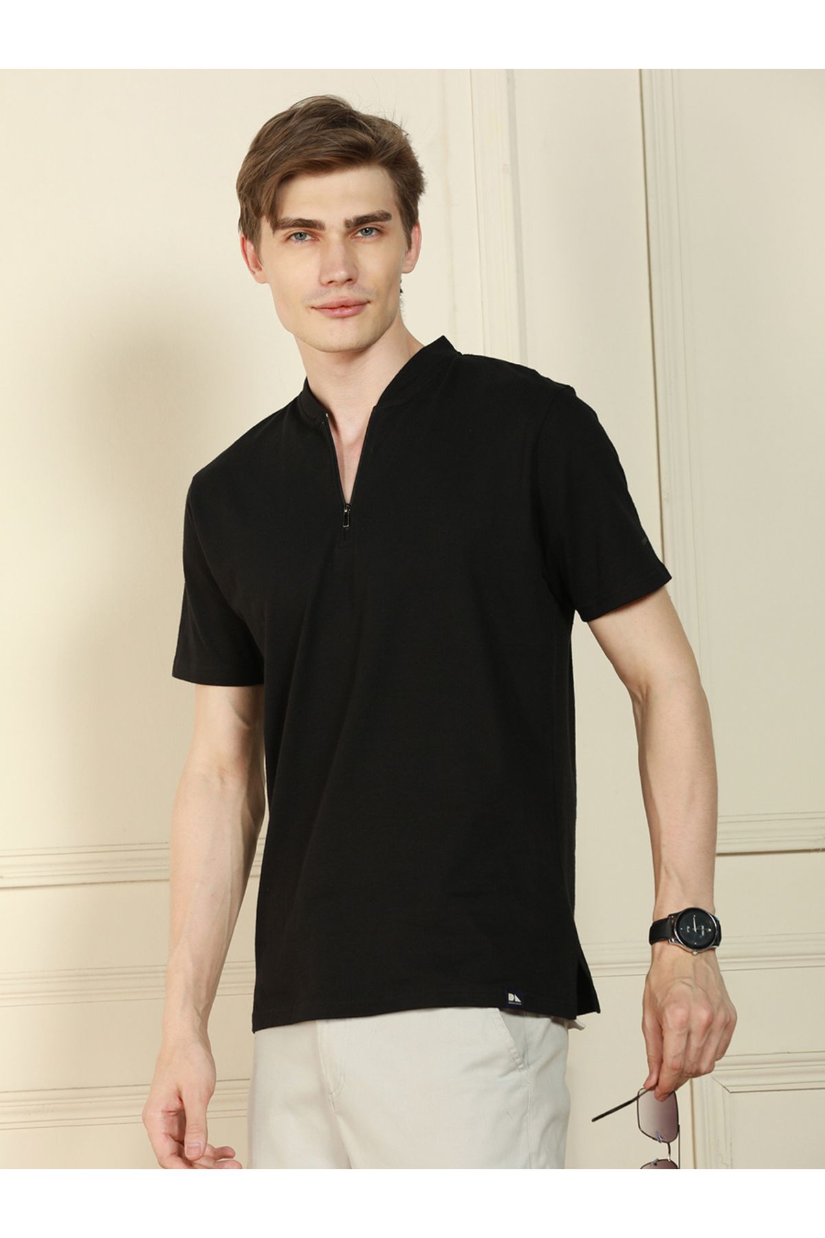 Dennis Lingo By Styli-Henley Neck Solid Cotton T-Shirt 1