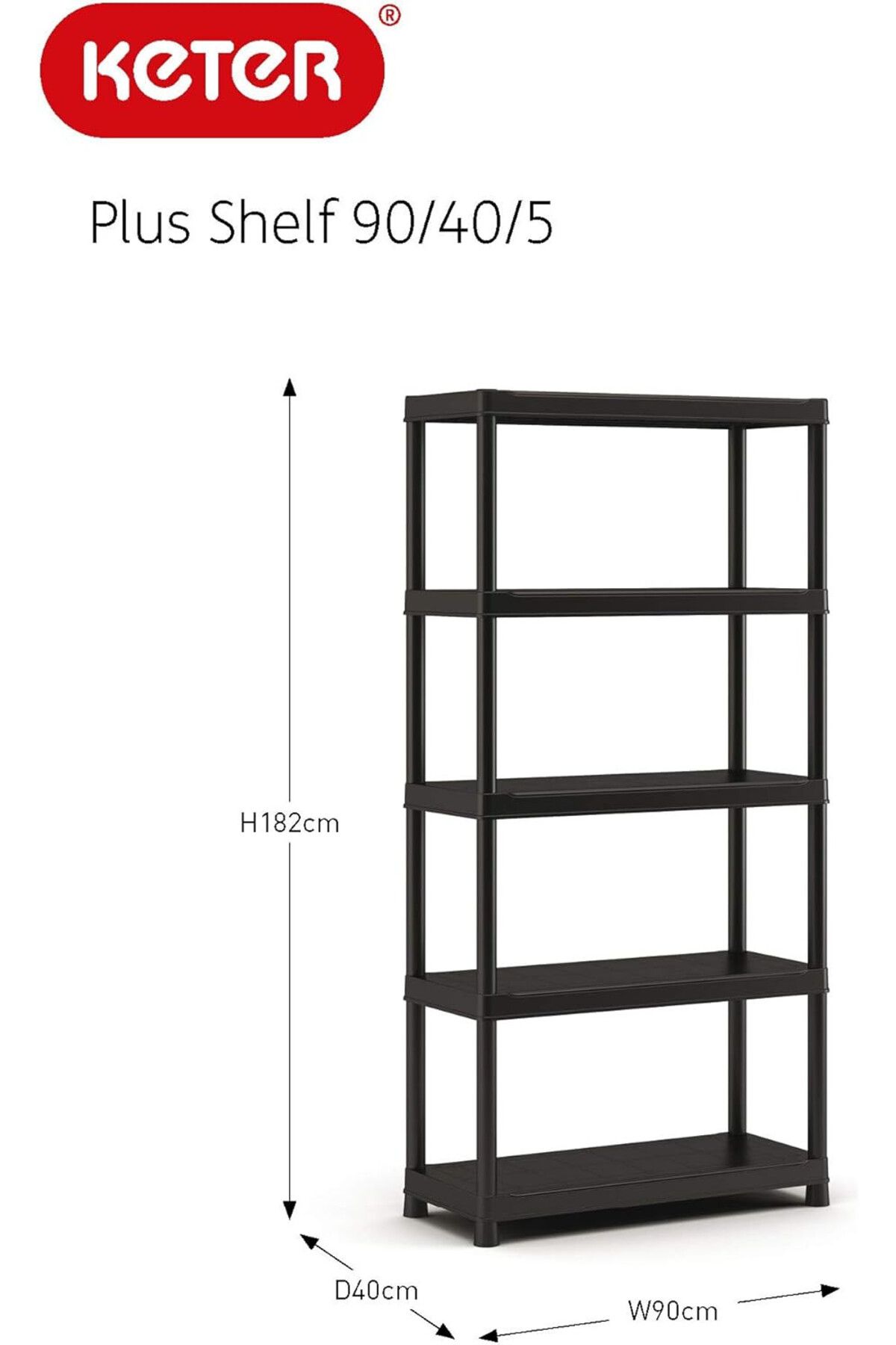 Keter-Plus Shelf Tribac Black 90x40x182cm - Practical 5-Shelf Unit for Efficient Organization 3