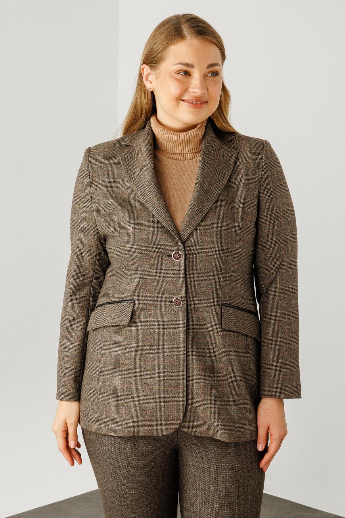 Moda İlgi-Single Button Plaid Coffee Jacket - Modailgi 3