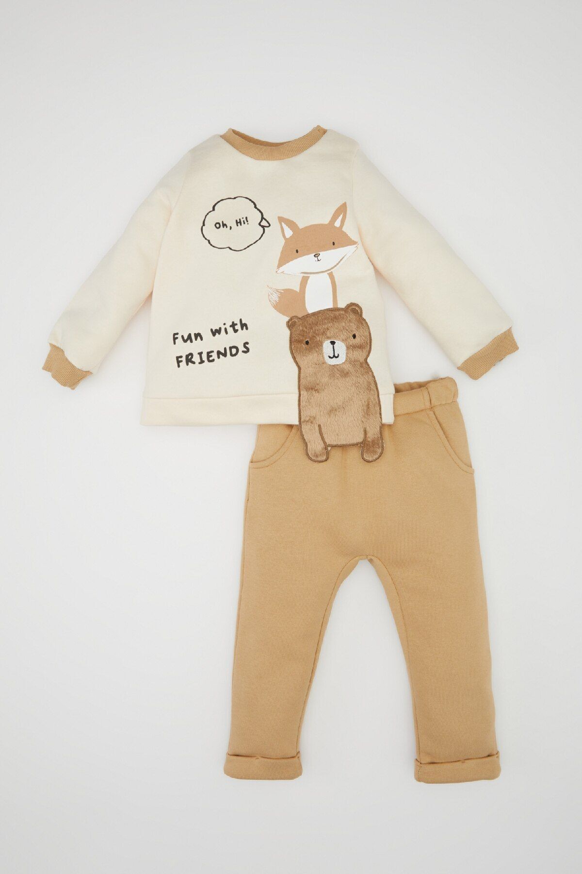 DeFacto-Printed Crew Neck Sweatshirt and Rubber Waist for Baby Boy D6026A524Wn 1