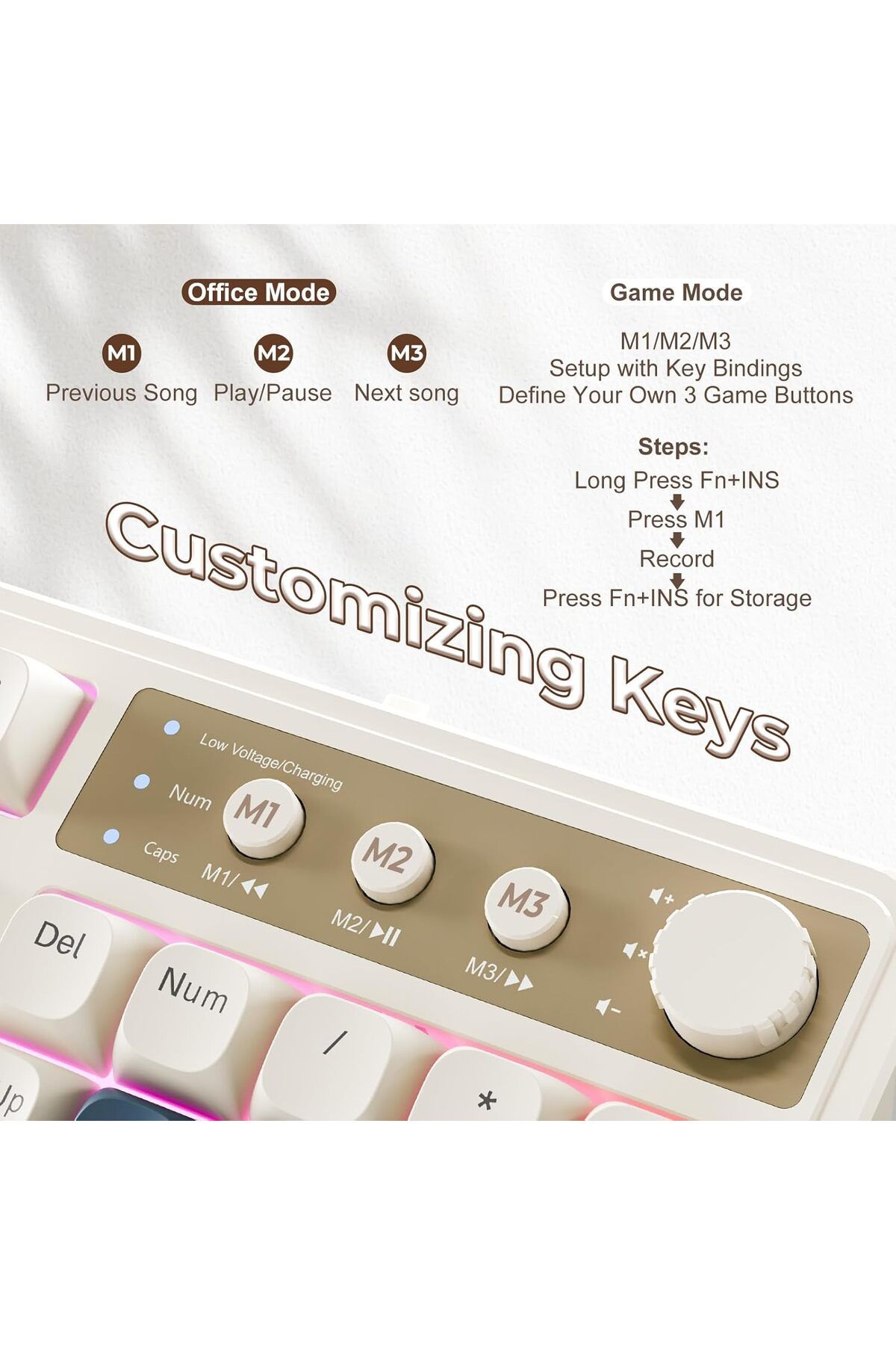 Aula-S99 Keys Tri-Mode with Media Knob Programmable Membrane Computer RGB Wireless Creamy Gaming Keyboard 6