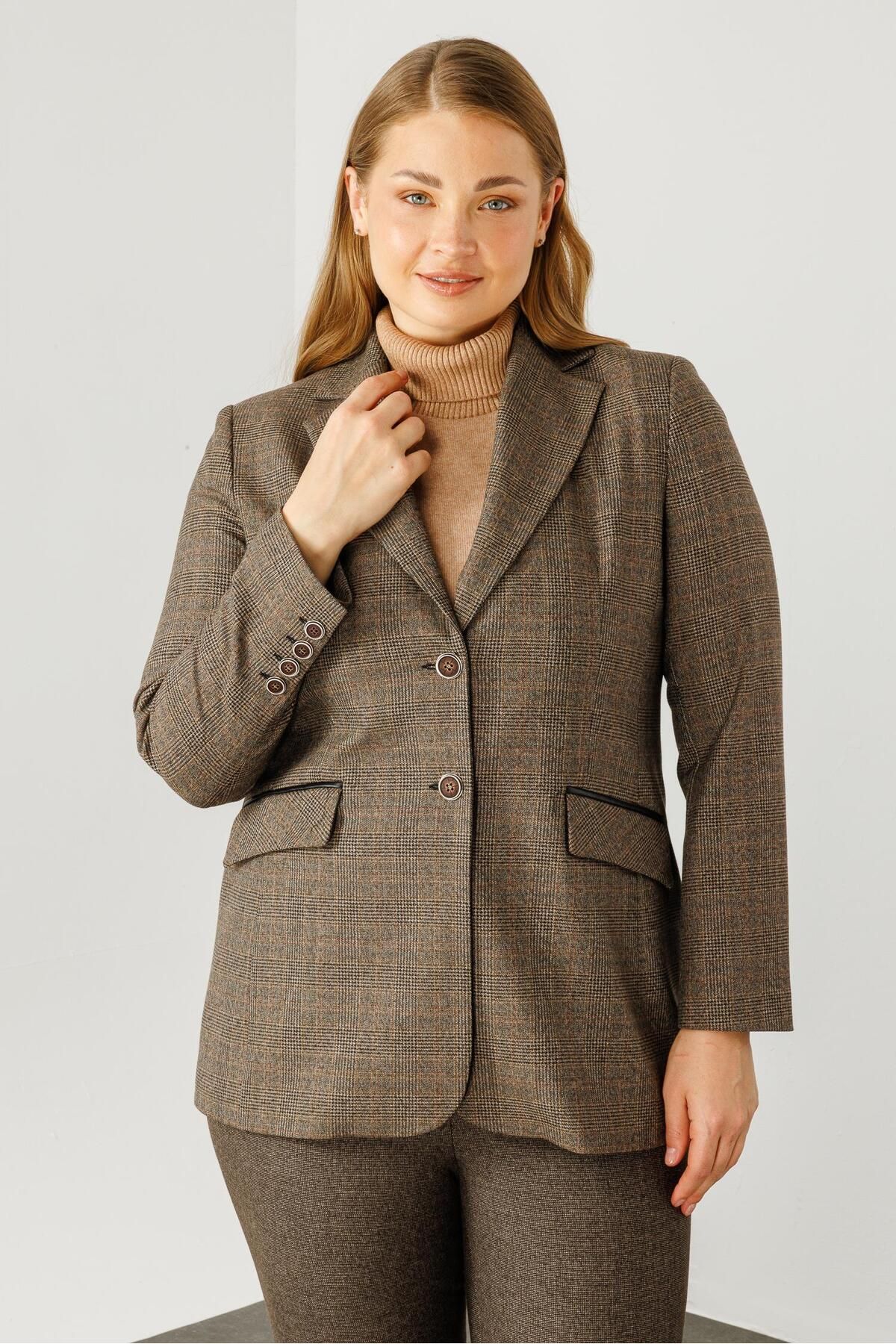 Moda İlgi-Single Button Plaid Coffee Jacket - Modailgi 4