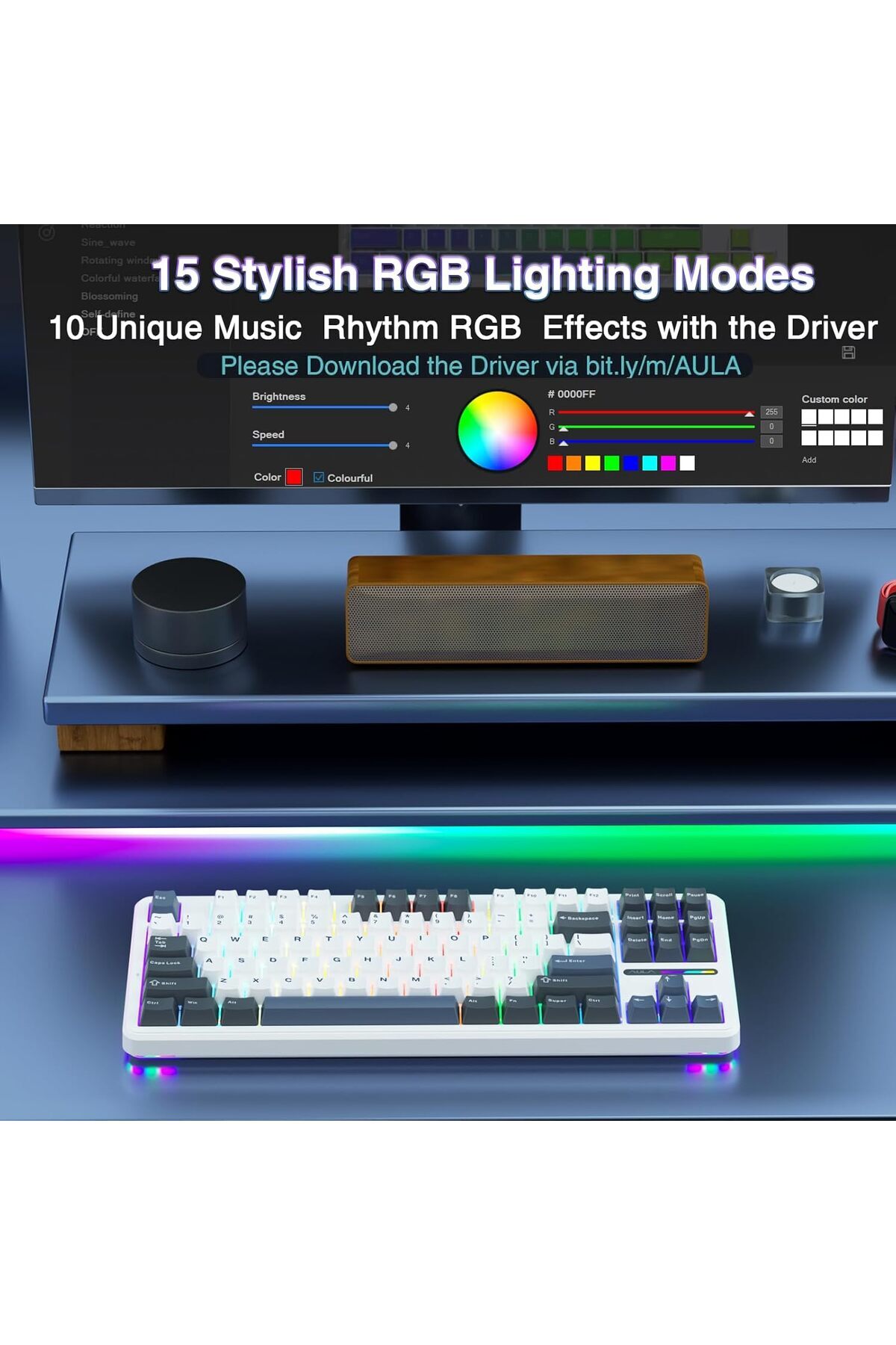 Aula-F87 80% Tri-Mode RGB Wireless Mechanical Gaming Keyboard, Greenwood V3 Switches TKL Hot Swappable 4