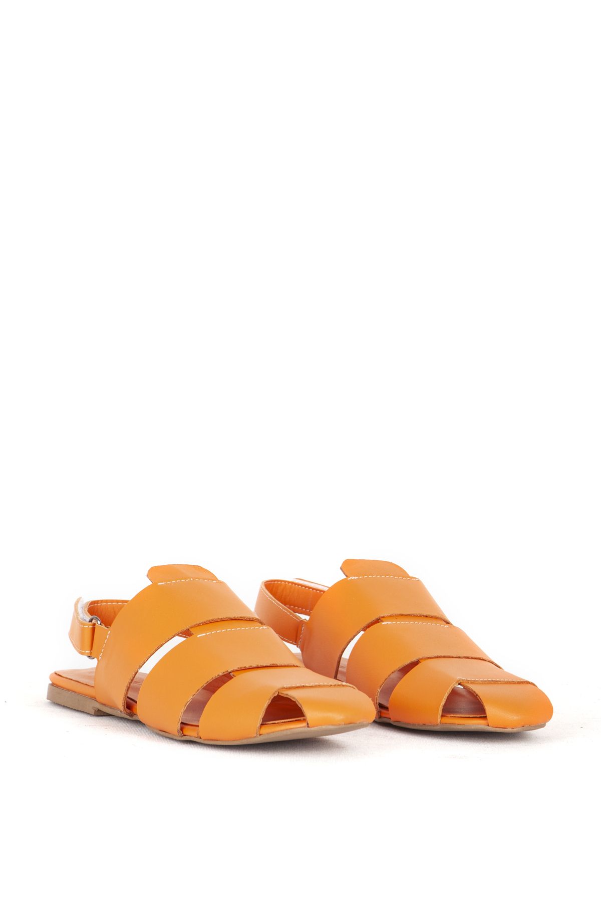 Dericlub-Dericlub Sandals for Women - Closed Front, Real Leather, Casual Zy 7987 Orange 2