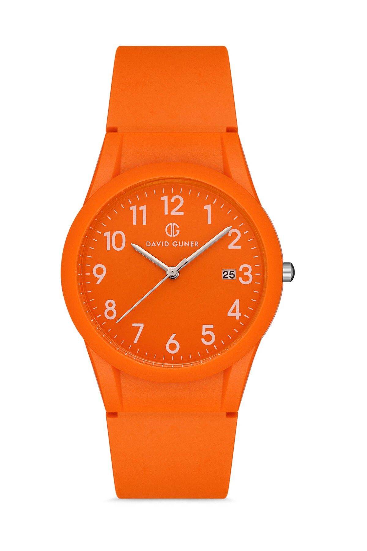 DAVID GUNER-Men's Watch with Orange Dial and Orange Plastic Strap Calendar 1