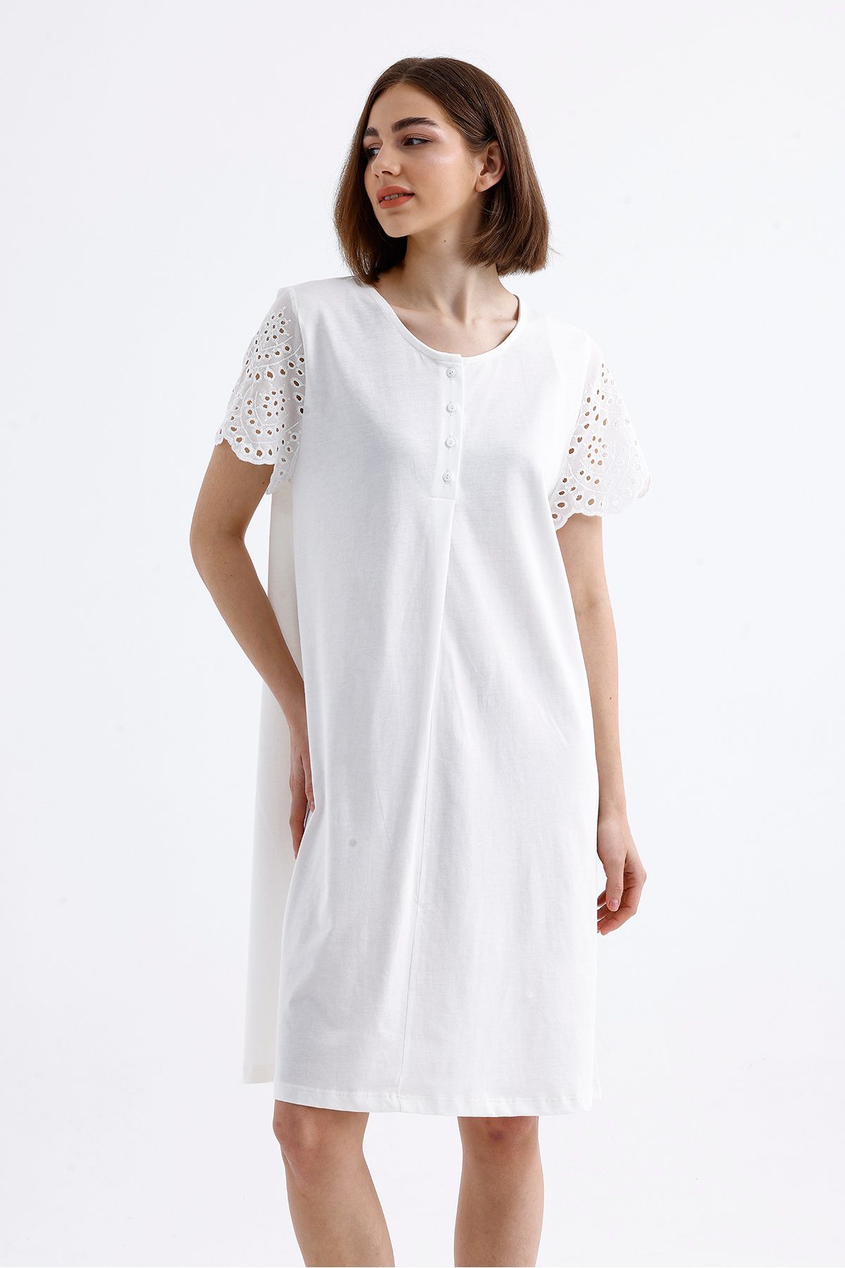 Magic Form-Cropped Short Sleeve Combed Cotton Nightgown - 86708 1