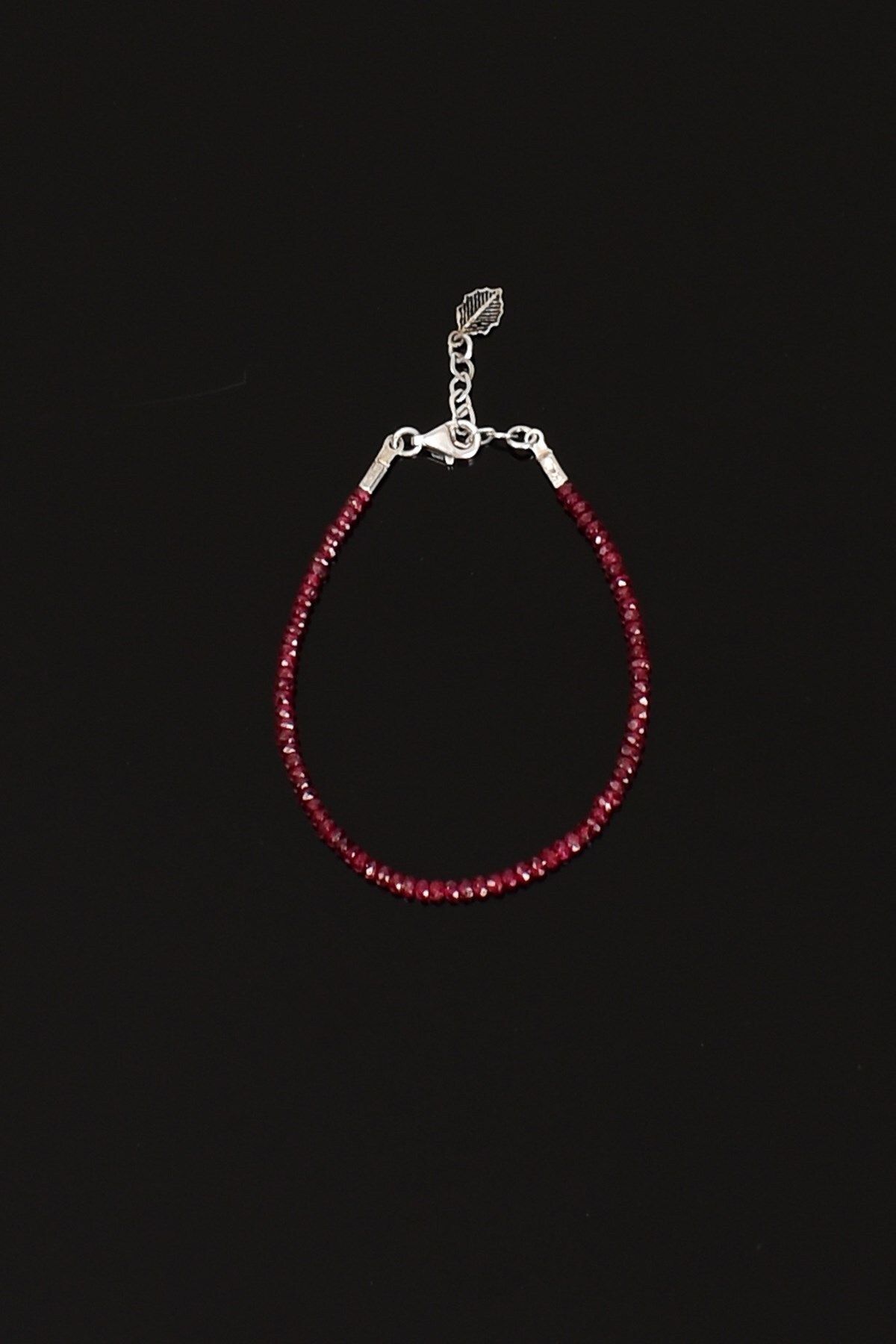 Safnaturel-3mm Wide Ruby Natural Stone Bracelet 7