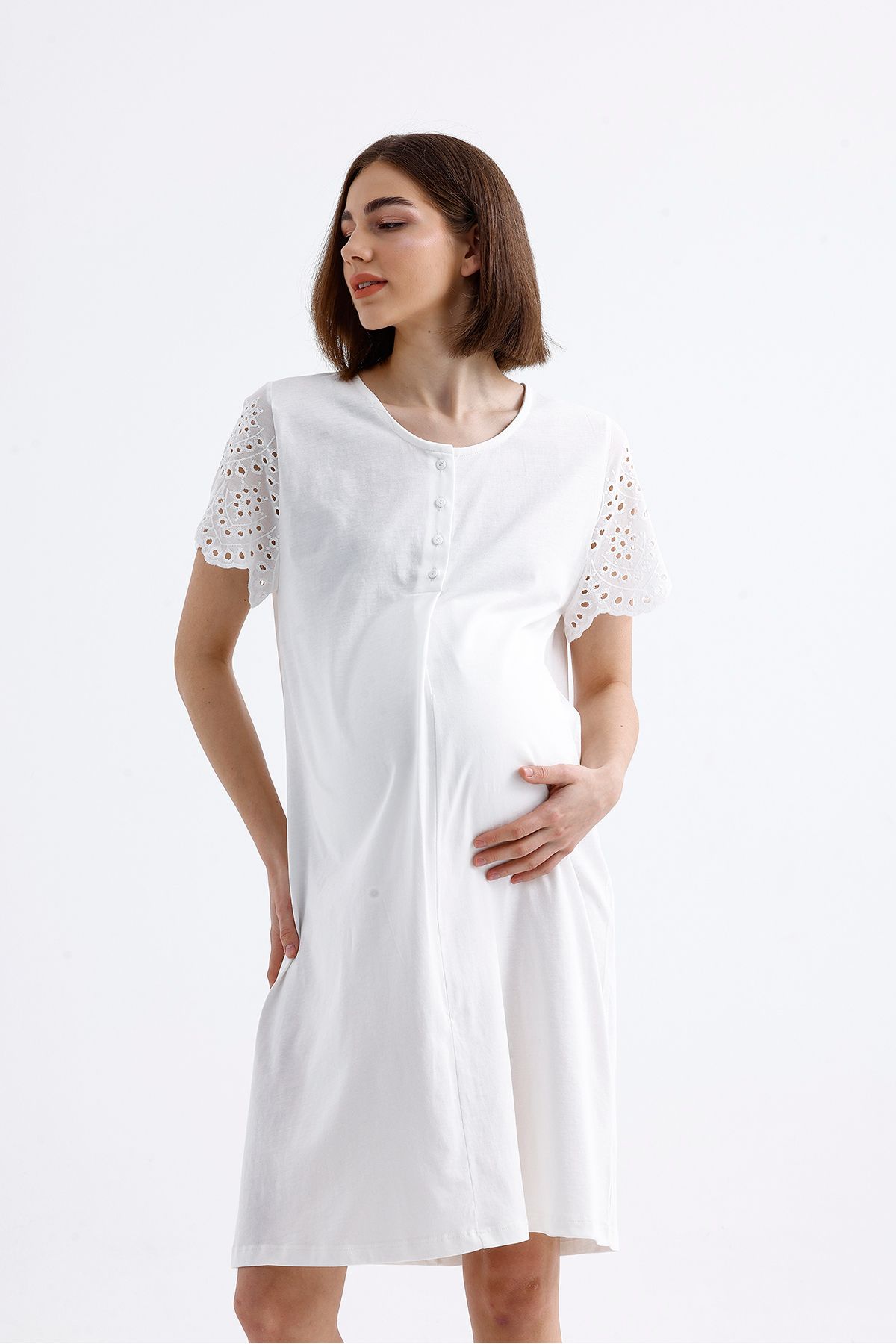 Magic Form-Cropped Short Sleeve Combed Cotton Nightgown - 86708 3