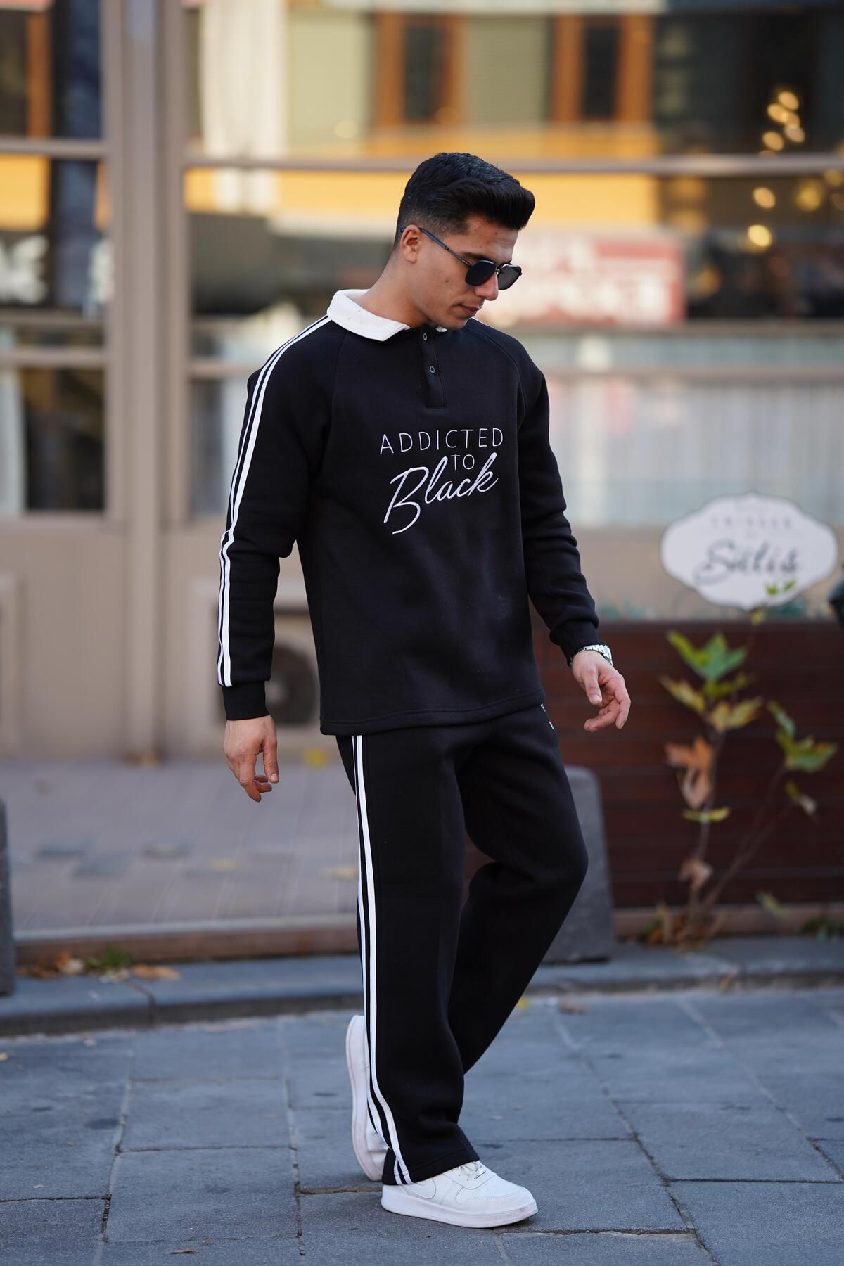 Erkek sweatshirt şerti detaylı Eşofman Takımı 3 iplik