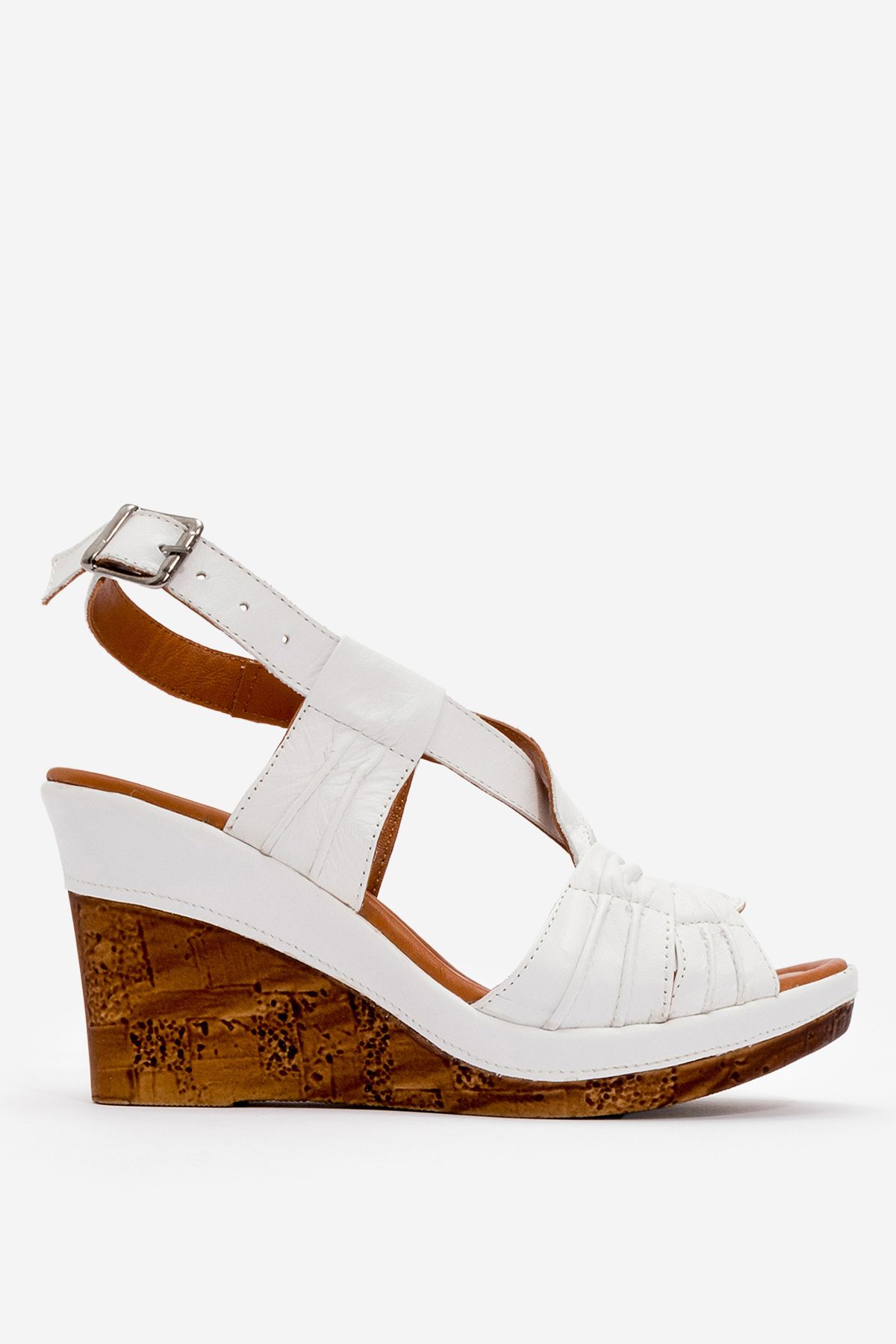 Dericlub-Zy 5345 White Wedge Heeled Leather Women's Sandals 1