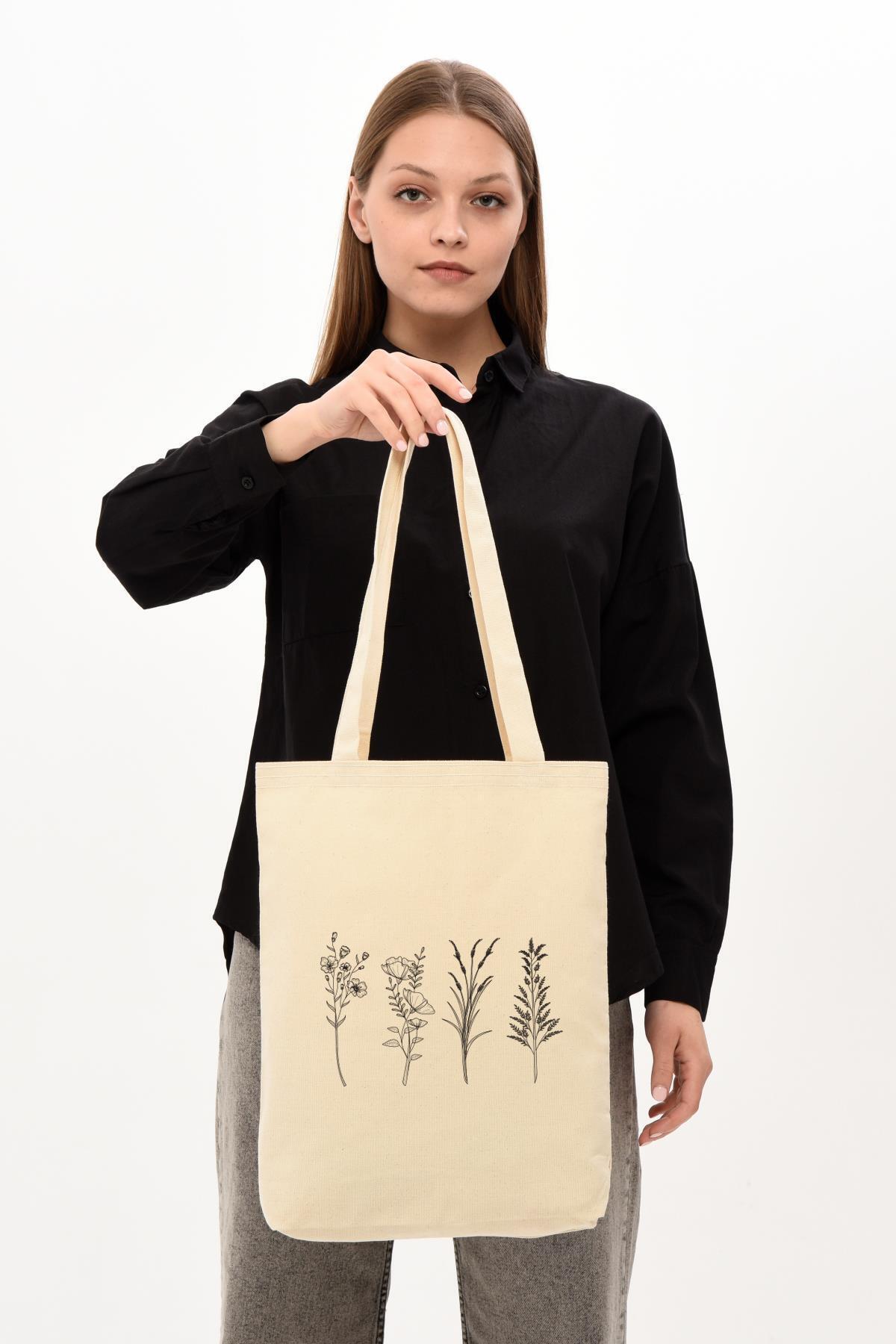 Çınar Bez Çanta-Canvas 4 Branched Flower Cloth Bag C0487 2
