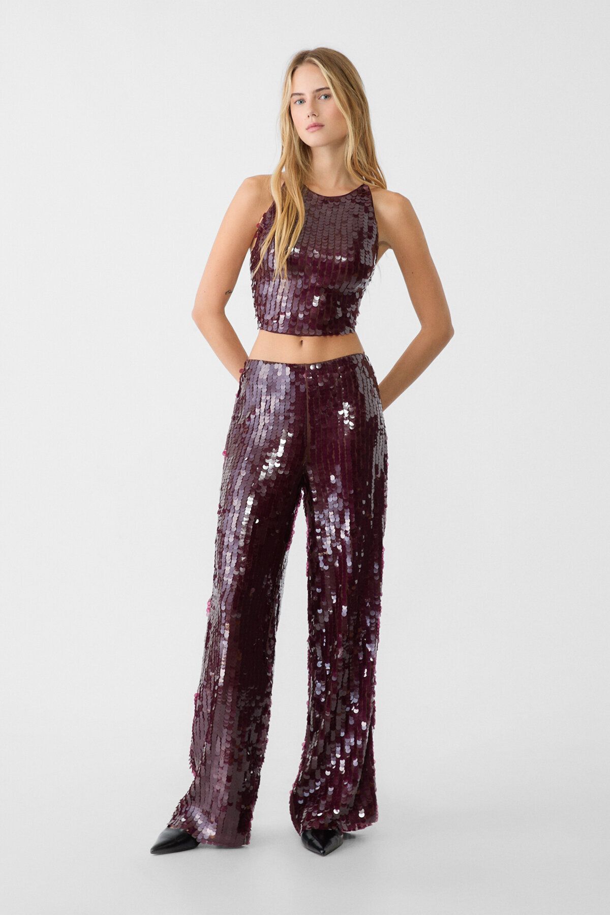 Stradivarius-Long sequinned trousers 1