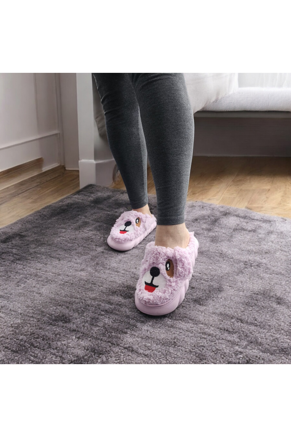 AkınalBella Winter Soft Eared Dog Figure House Slippers
