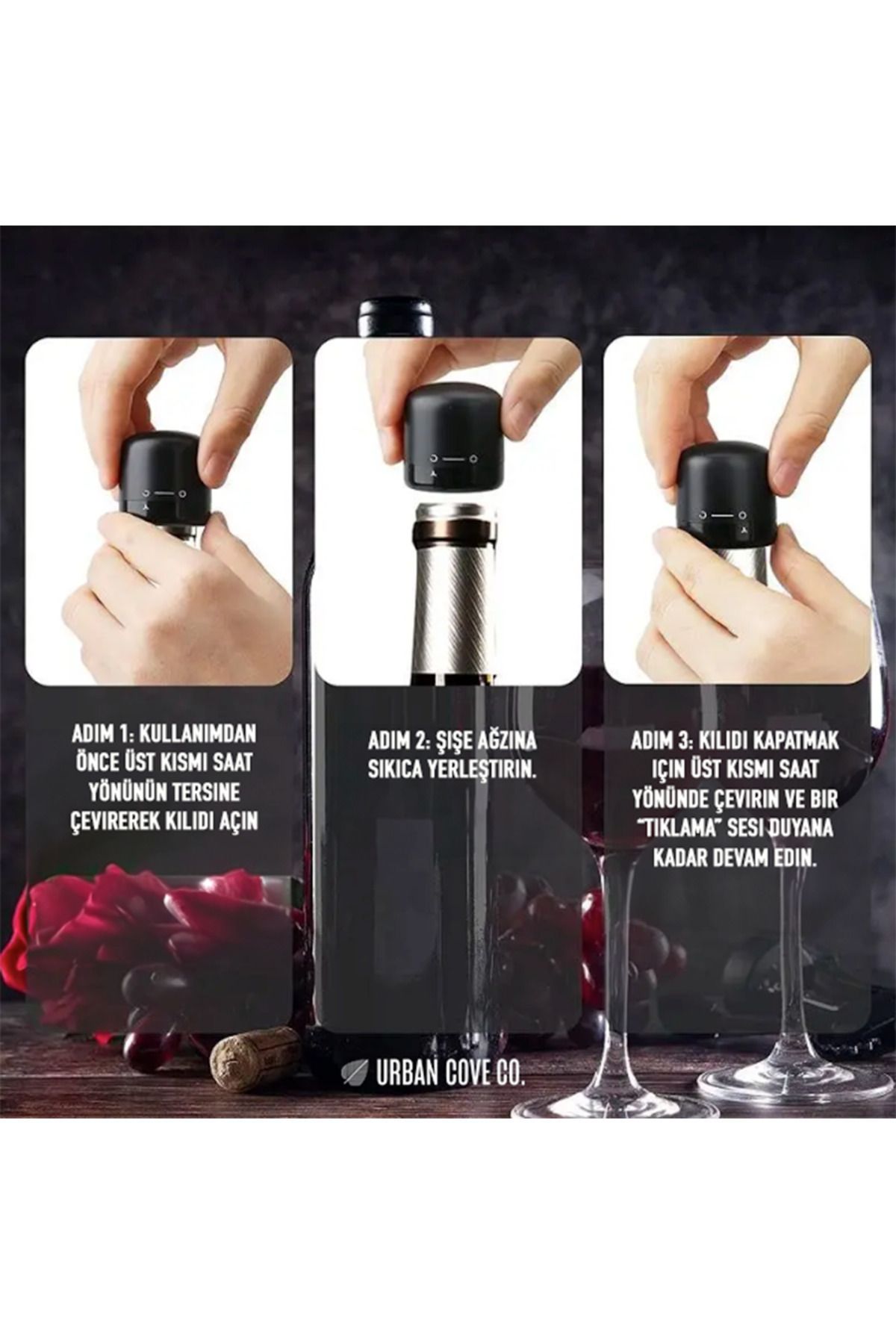 UrbanCove Co-Wine Bottle and Bottle Stopper with Vacuum and Lock - Refreshing and Preserving Design 4