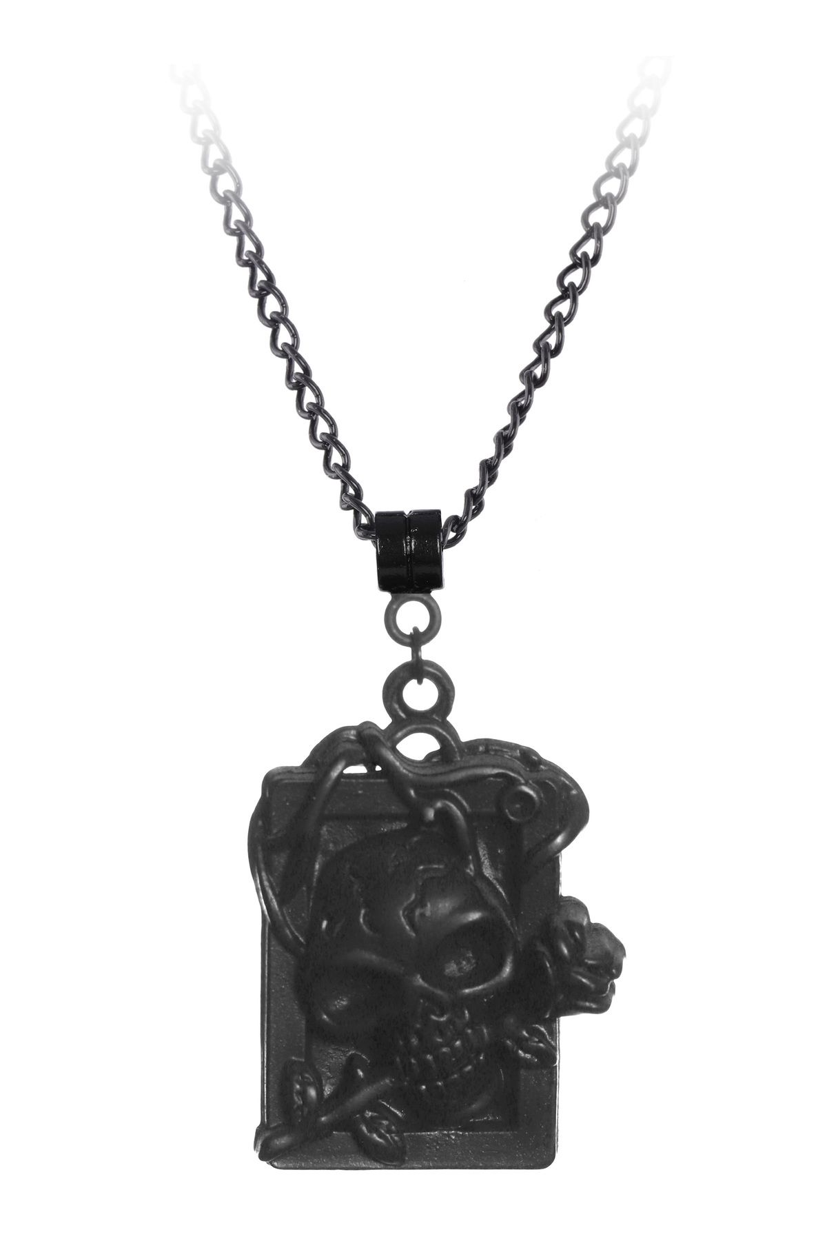 LABALABA-Men's Black Oxide Plated Gothic Skull Icon Necklace 6