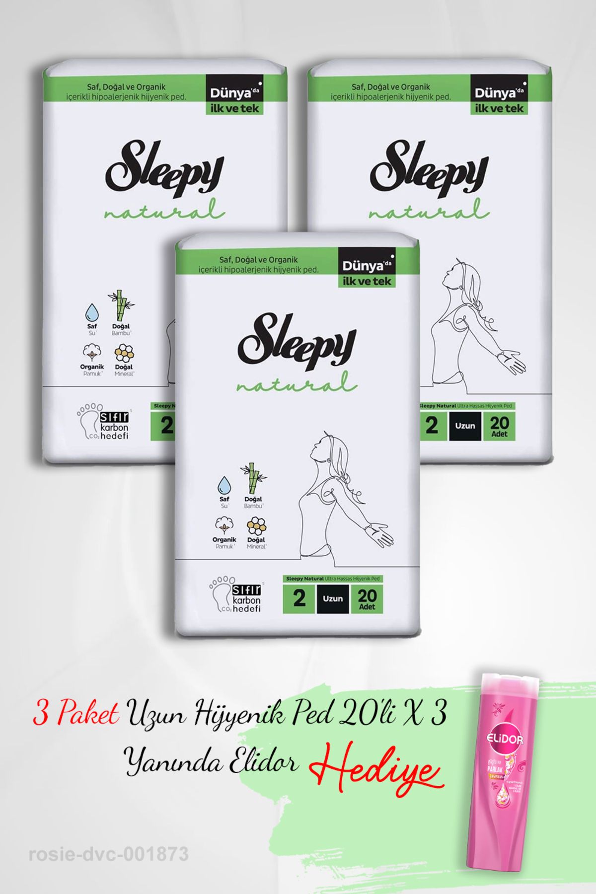 Sleepy Natural Ultra Hassas Hijyenik Ped Uzun 20 Adet X3 ve Elidor Saç Bakım Şampuanı 500 ML