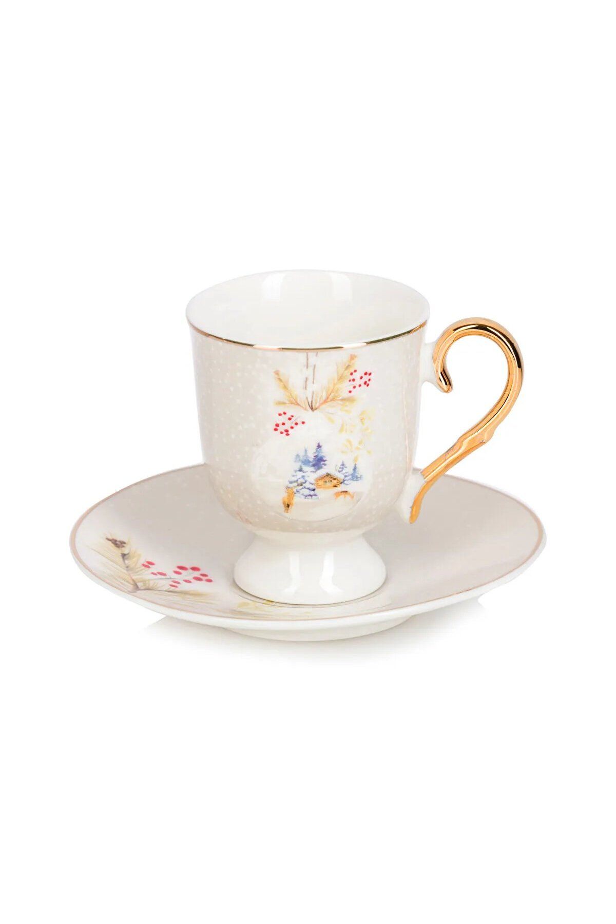 LC Waikiki-Lcw Home Ecru Printed 2-Person Porcelain Coffee Cup Set 90 ml 4