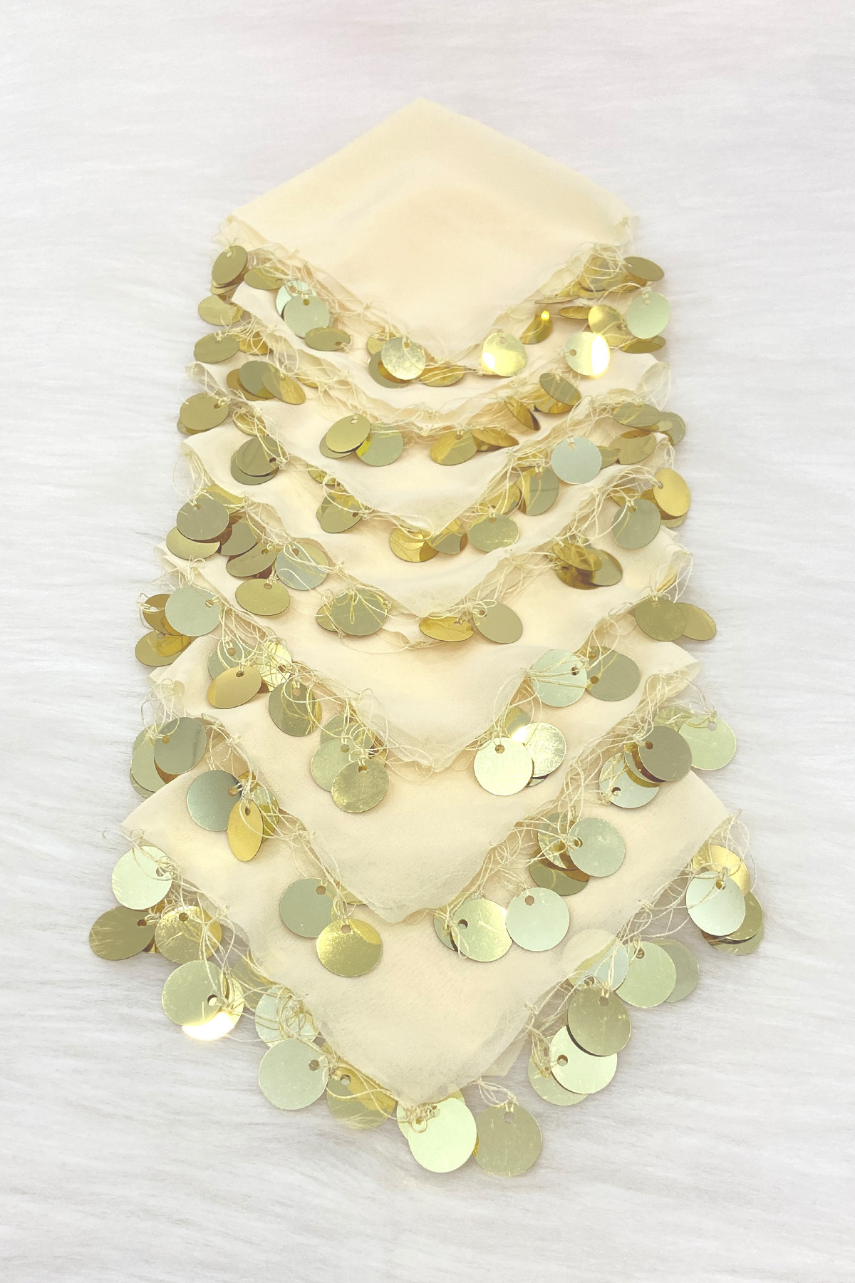 ZEYMERADE Krem Gold Şifon Halay Mendili 5 Adet, Gelin Damat Düğün Kına Sünnet Nişan Bride