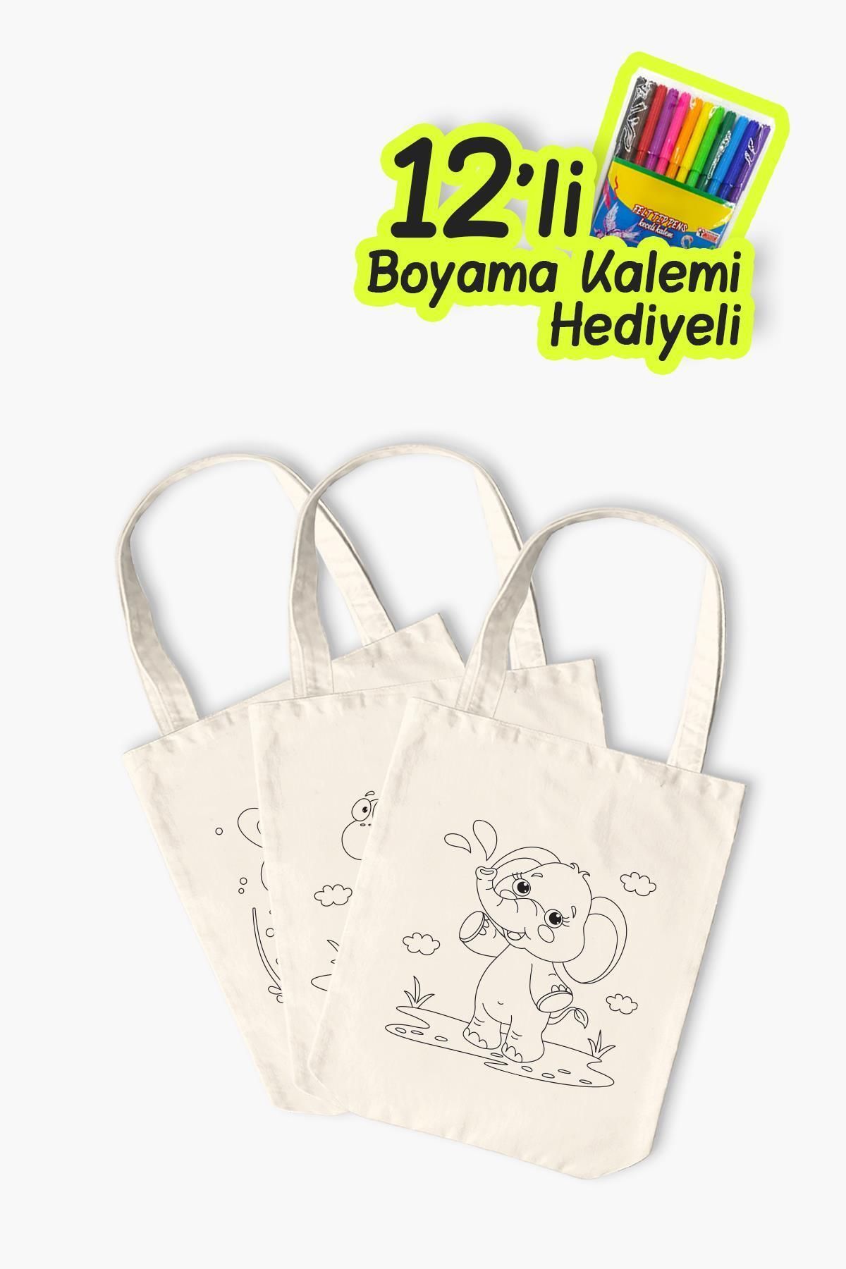 Çınar Bez Çanta Şirin Hayvanlar Desenli Boyama Çantası - 10 Adet