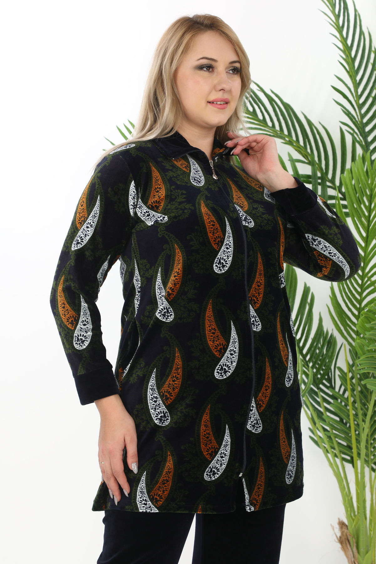 STELLETO Penye Desenli Kadife Büyük Beden Alt-Üst Takım