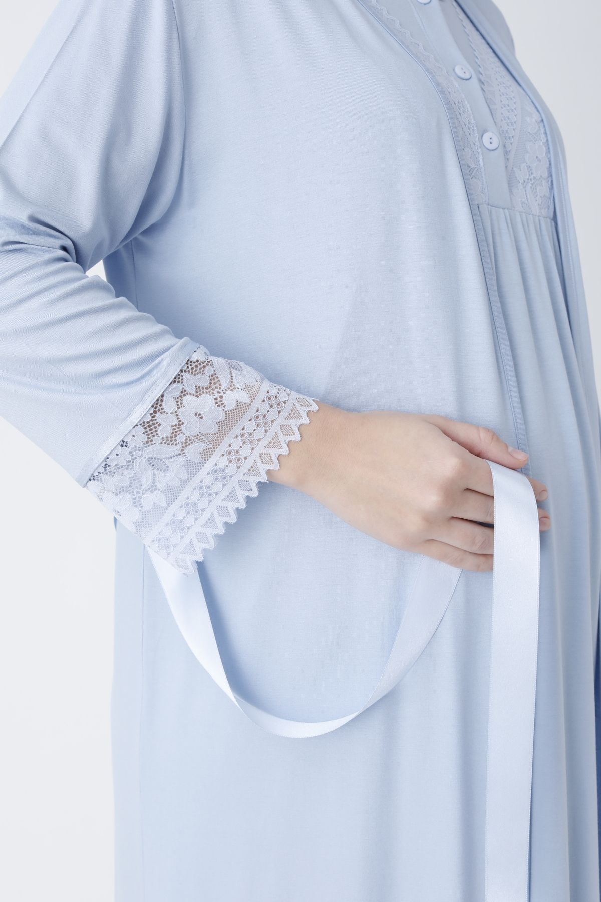 Miss Dünya Lissa-Lace Detailed Front Button Maternity and Maternity Nightgown Set with Dressing Gown 8