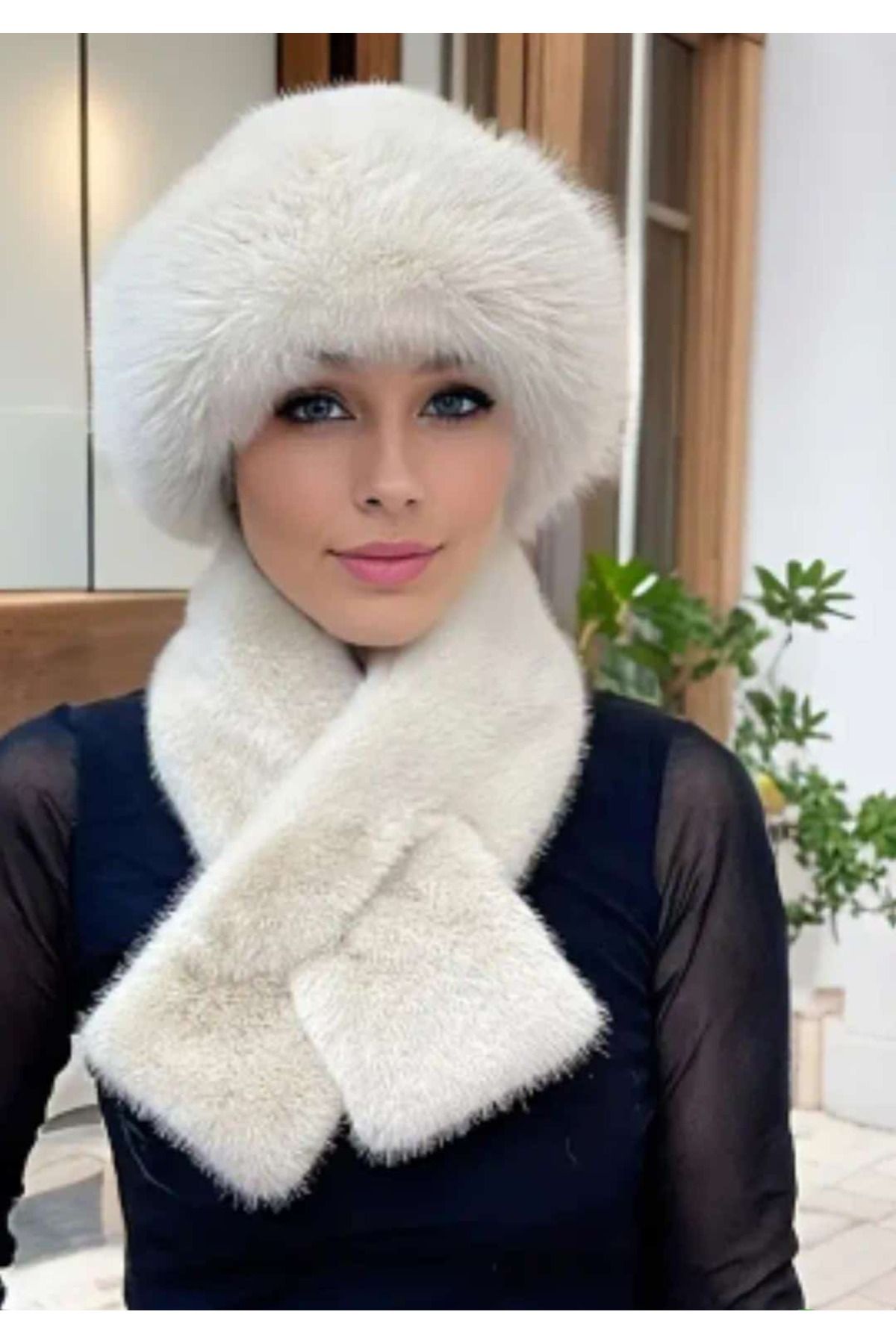 ÇEÇEN HOME-Faux Fur Hat and Scarf Set for Women - Winter Warmth, Hand Wash 1