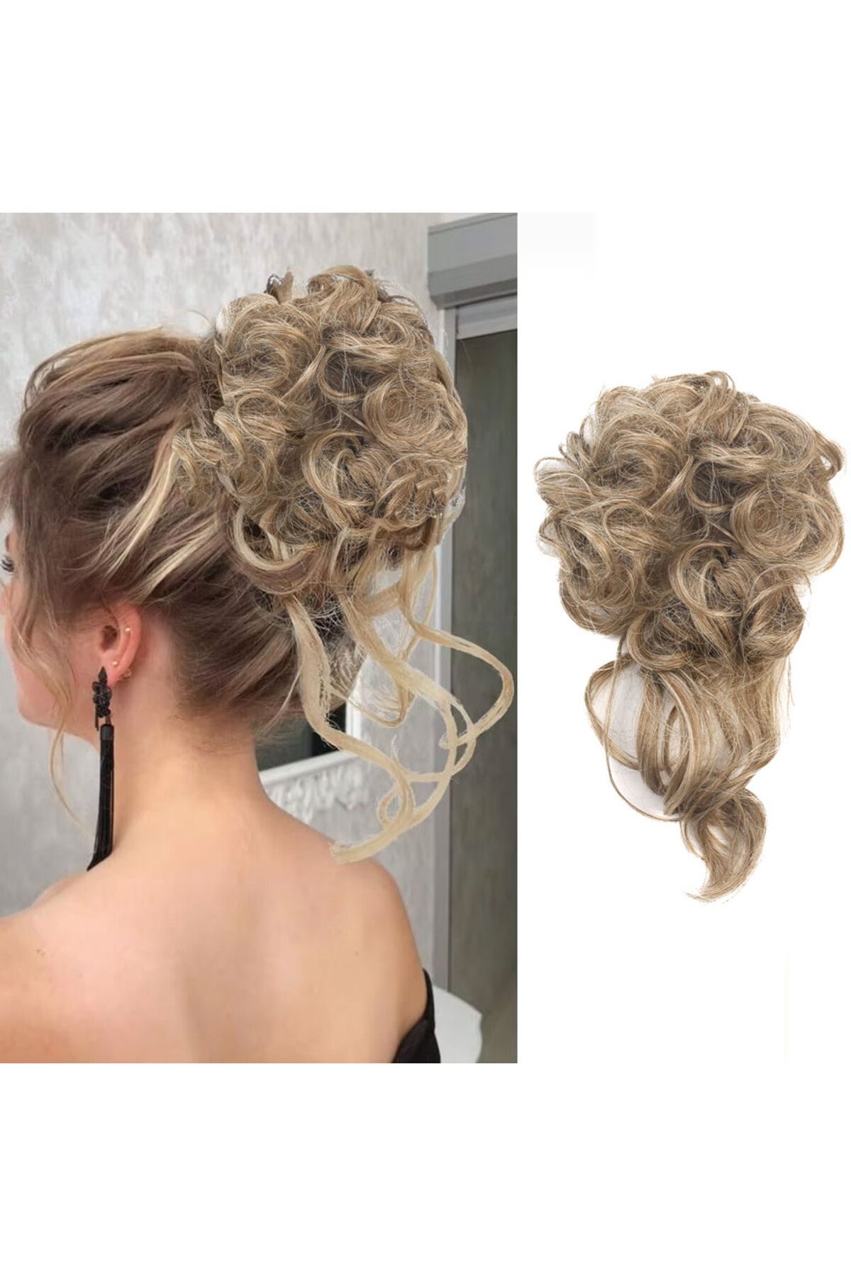 OEM Saçlı Lastikli Kuyruklu Topuz Toka / Kumral / Platin Röfle