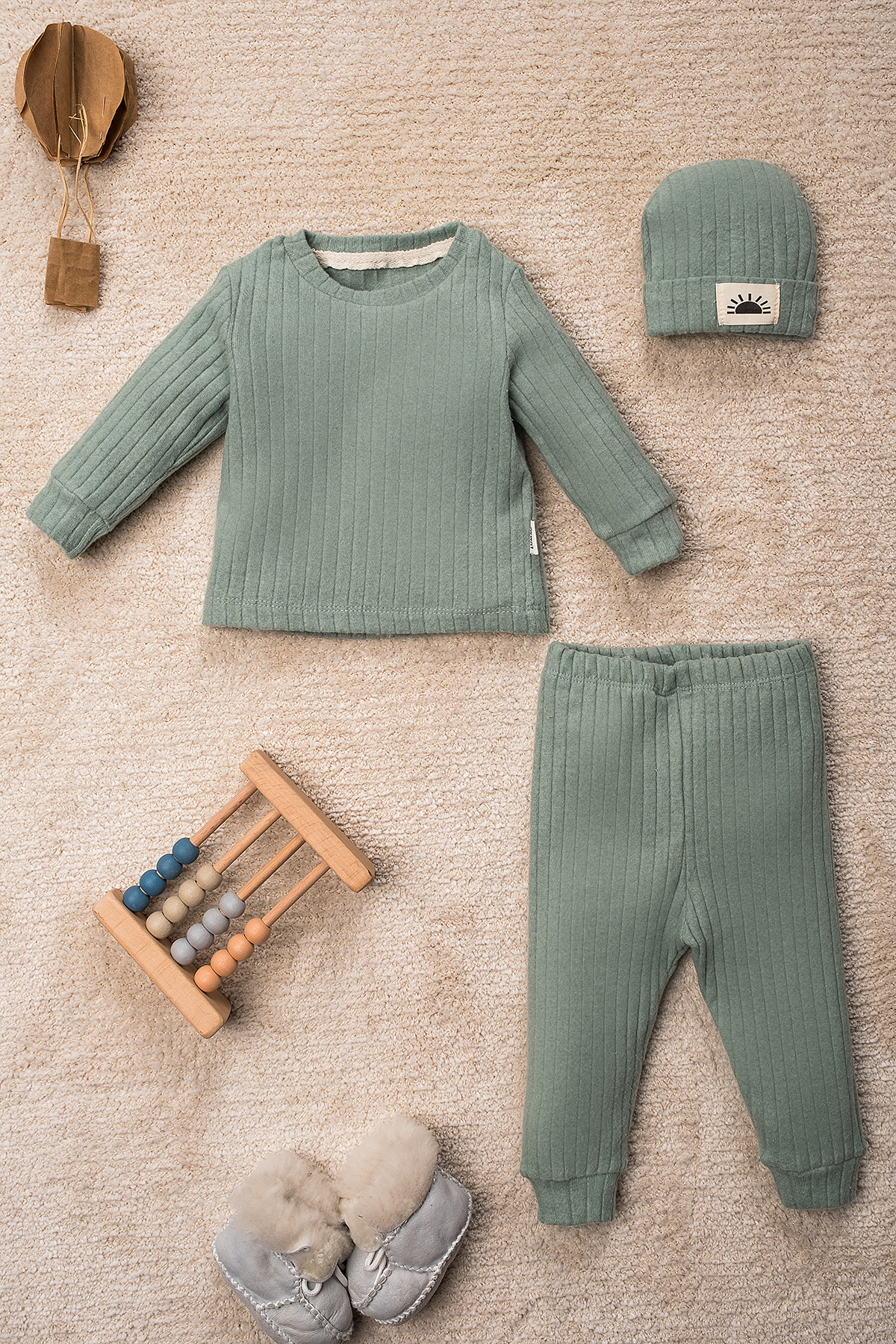Trendyolmilla Kids Mint Kız Bebek 3'lü Fitilli Örme Alt-Üst Takım TKDAW25AU00176