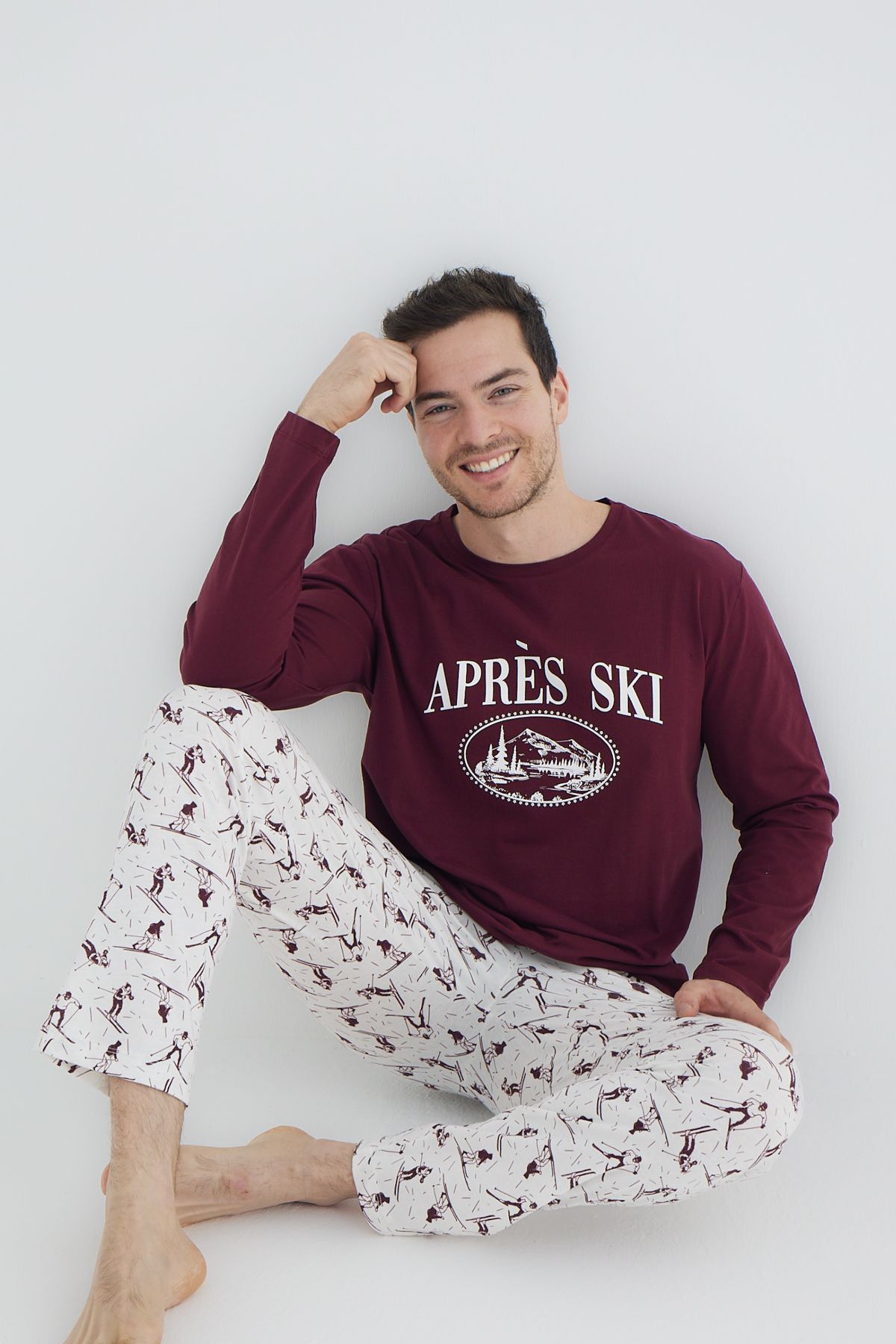 Trendyol Collection Set Pijamale Tricotate Cu Tematică Sport, Roșu Claret, Cu Ajustare Normală Masculin - S