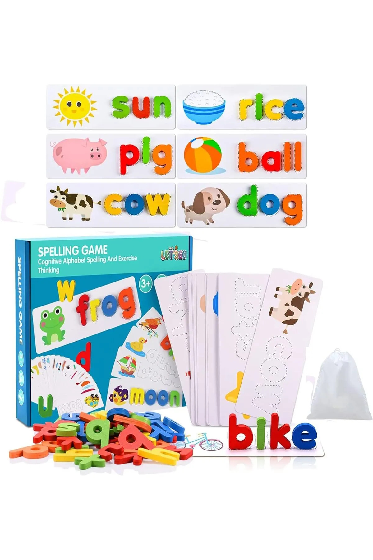 Hyd İngilizce Kelime Bulmaca Eşleştirme Yazma Kartları ve Ahşap Harfler Montessori Eğitici Oyuncak fotoğrafı 2 (önizleme)