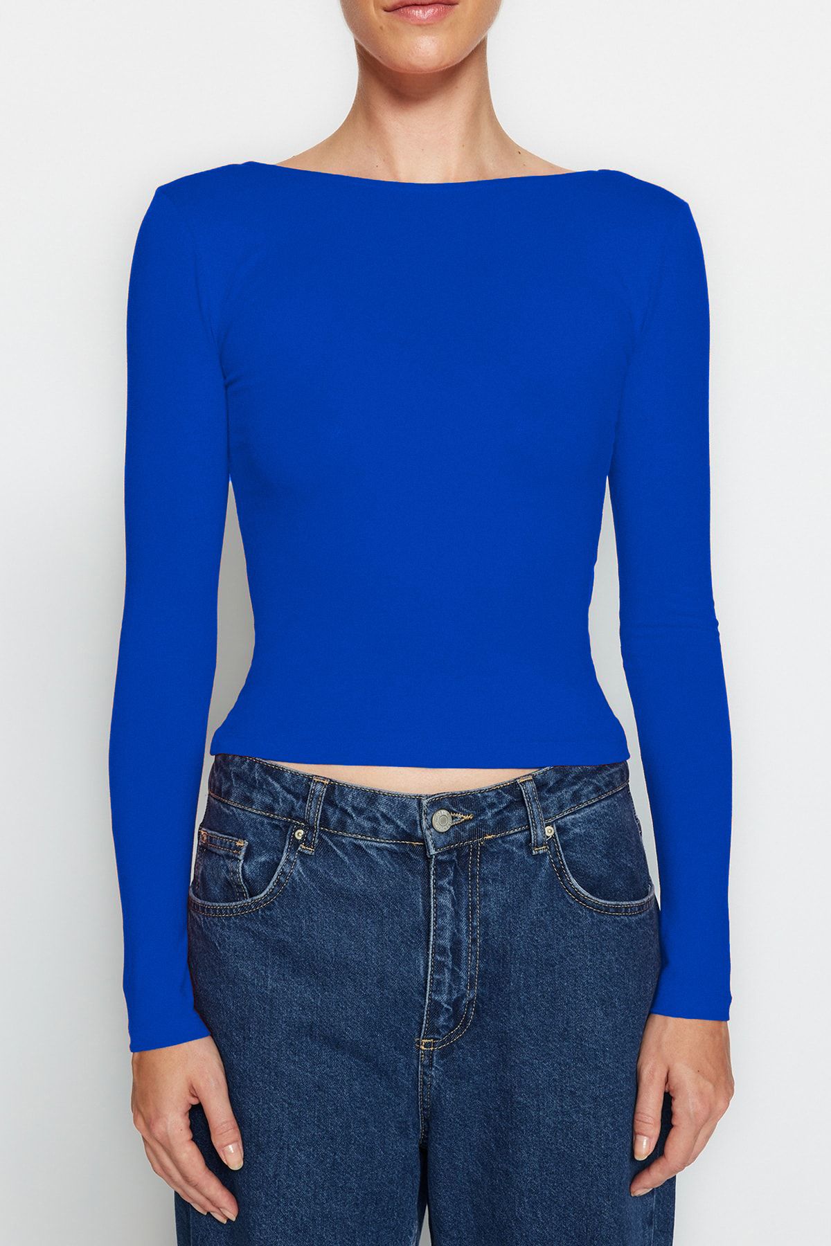 Trendyol Collection-Saks Bunte Baumwoll-Stretch-Bluse - Rückenfrei, Tailliert Twoaw24Bz00160 4
