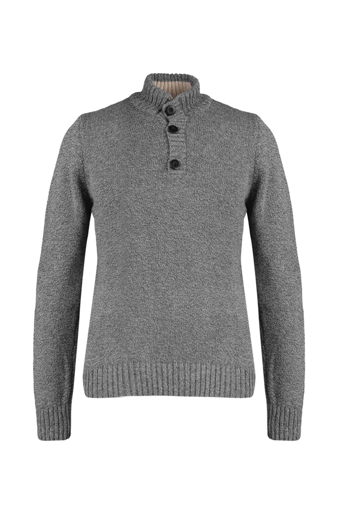 Trendyol Collection-Anthracite Casual Slim Fit Wool Half Fisherman Button Knitwear Sweater Tmnaw21Kz0394 6