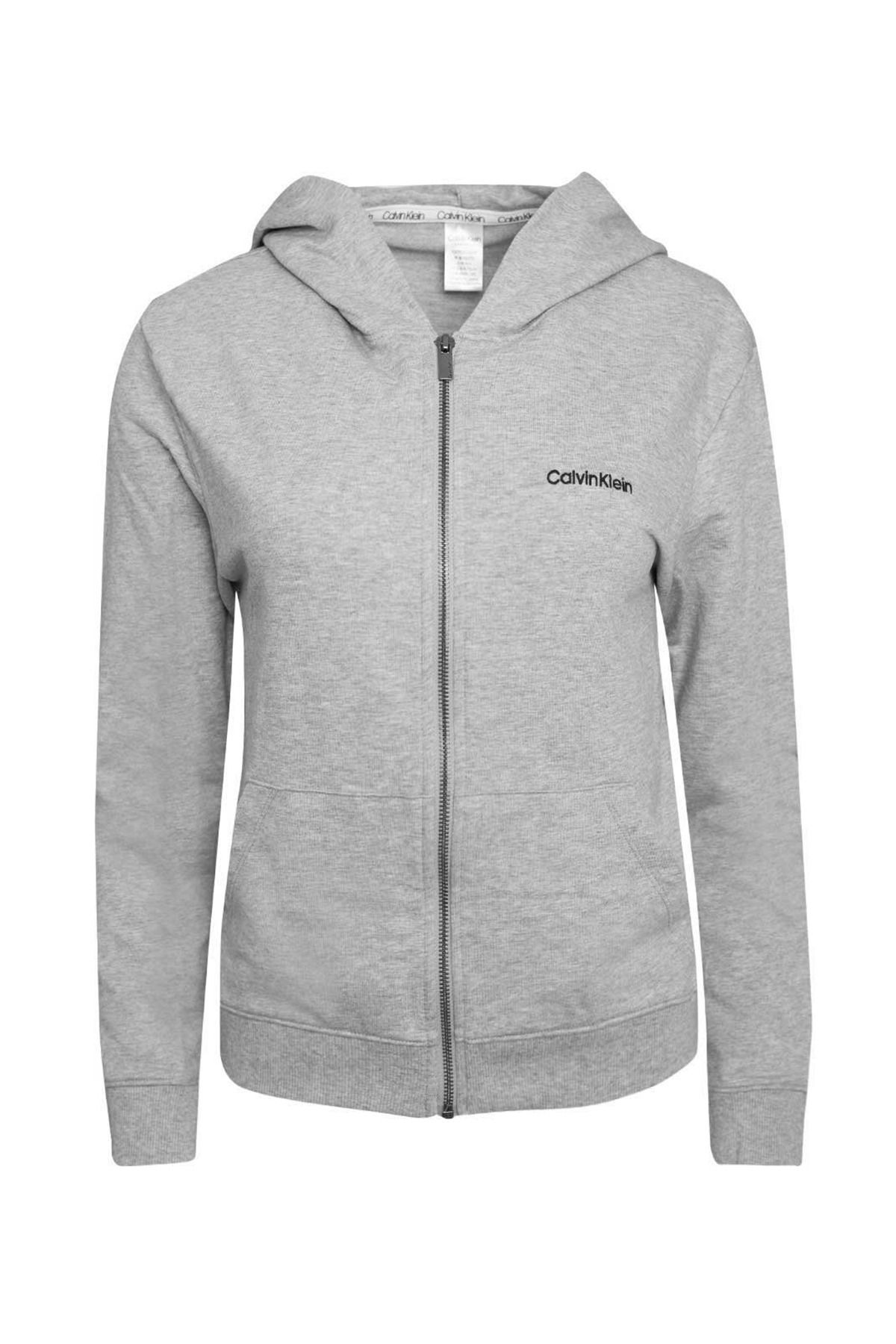 Calvin Klein-Szara damska bluza z kapturem - bluza z zamkiem błyskawicznym i do spania 2