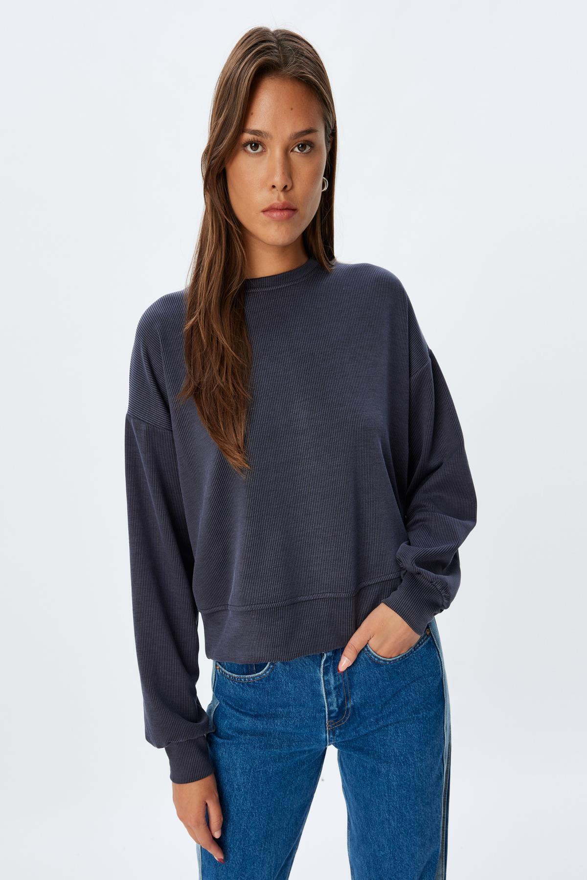 سویشرت زنانه آبی سرمه ای کوتونKoton | 5WAK10063EK اورجینال - تصویر 2