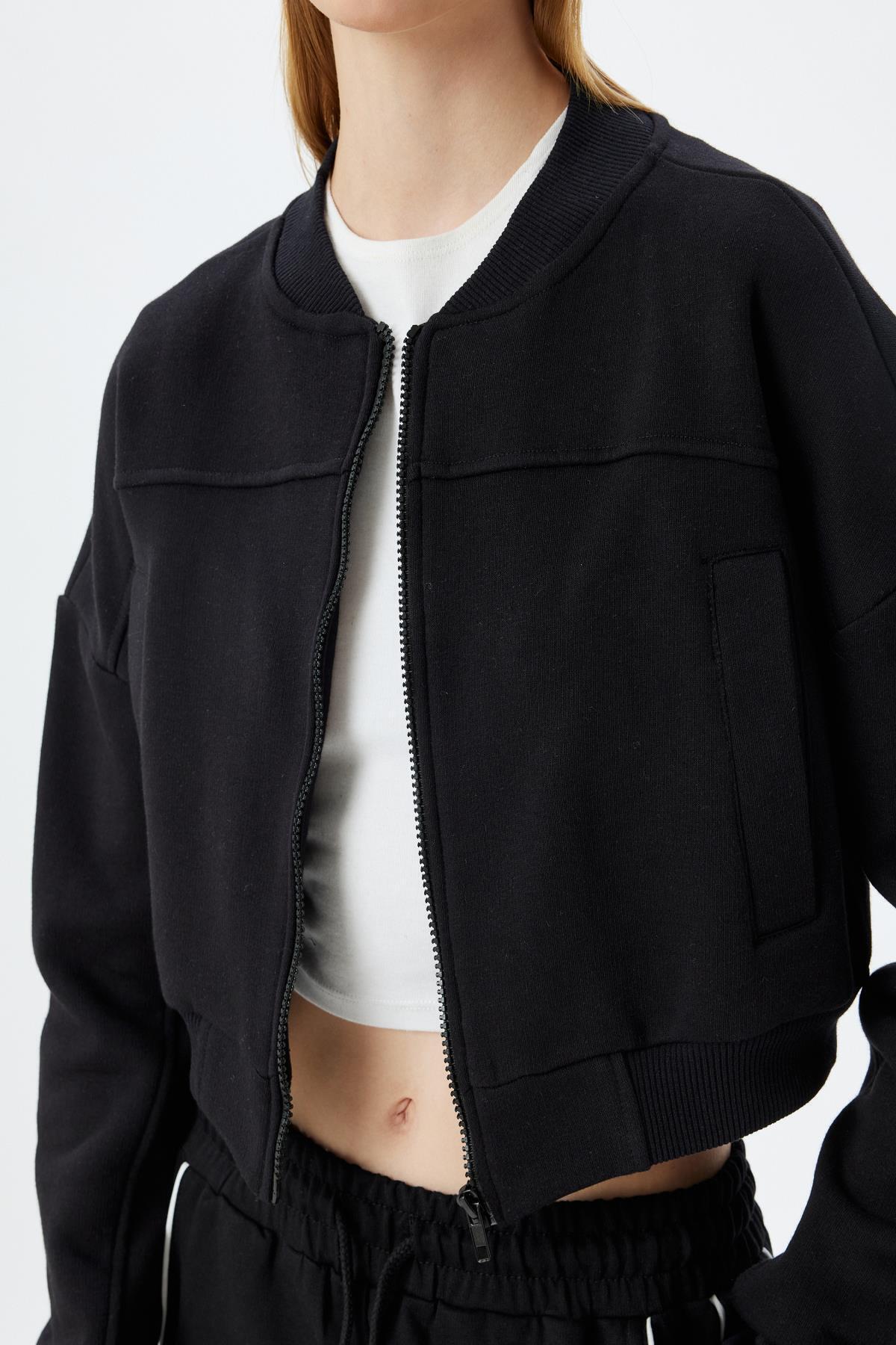 سویشرت زنانه مشکی کوتونKoton | 5WAK10193NK اورجینال - تصویر 5