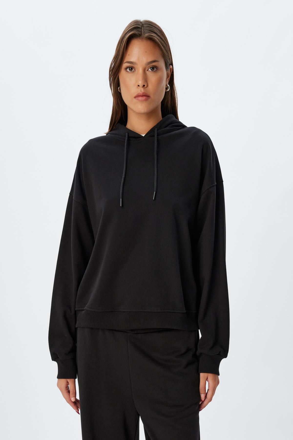 سویشرت زنانه مشکی کوتونKoton | 5WAK10223EK اورجینال - تصویر 3