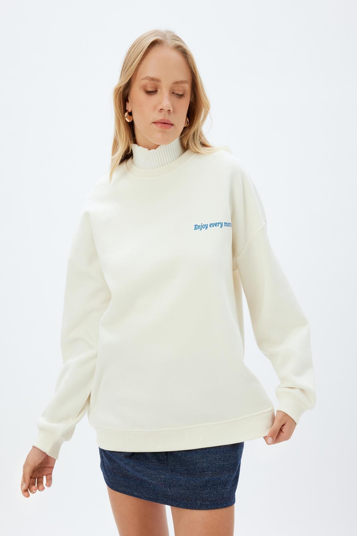 Koton-Off-White Women's Sweatshirt 5Wak10023Pk 3