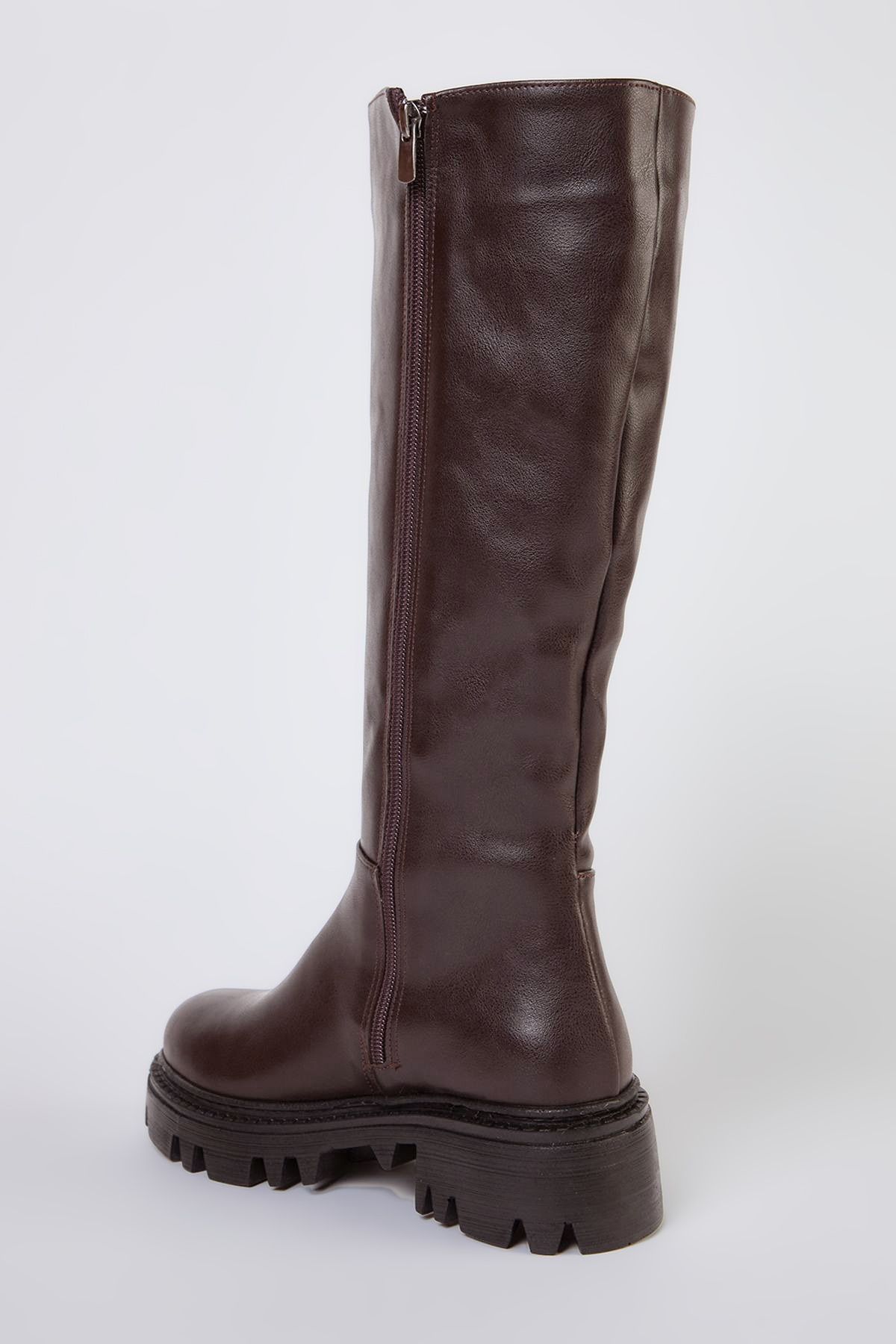 TRENDYOL SHOES-Dunkelbraune Damenstiefel mit dicker Sohle und Reißverschluss TAKAW25CZ00005 4
