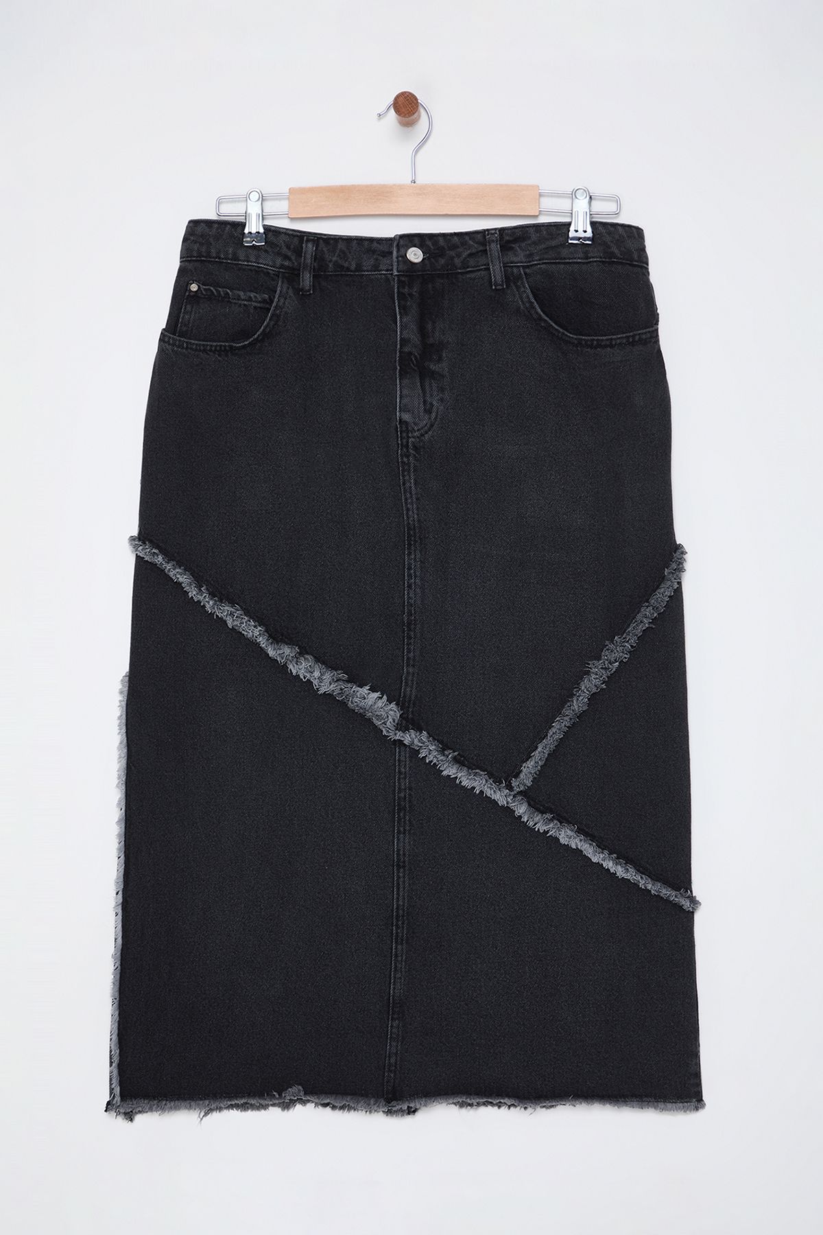 Trendyol Curve-Anthracite Slit Denim Plus Size Skirt Tbbaw25Az00012 6