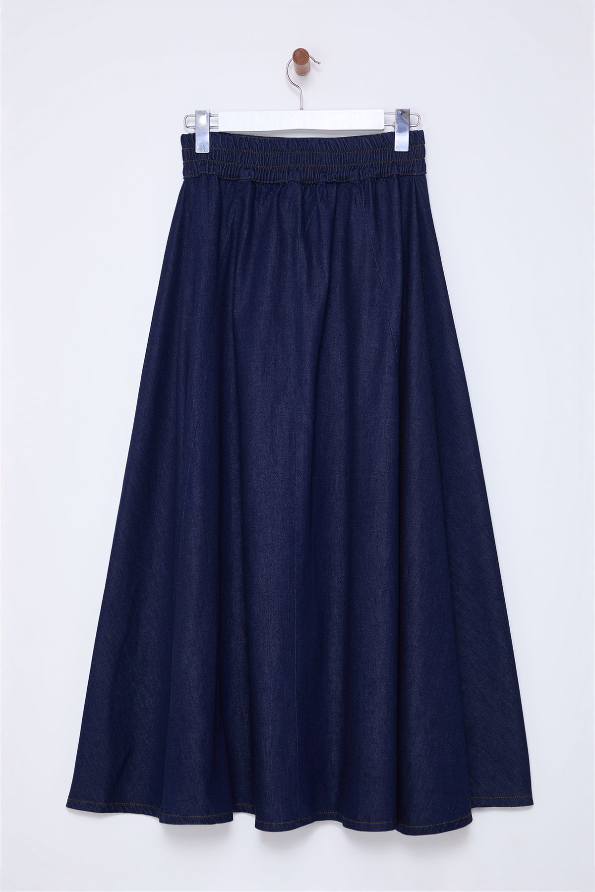 Trendyol Collection-Dunkelblauer Maxi-Denim-Ballonrock mit elastischem Bund TWOSS25ET00006 7