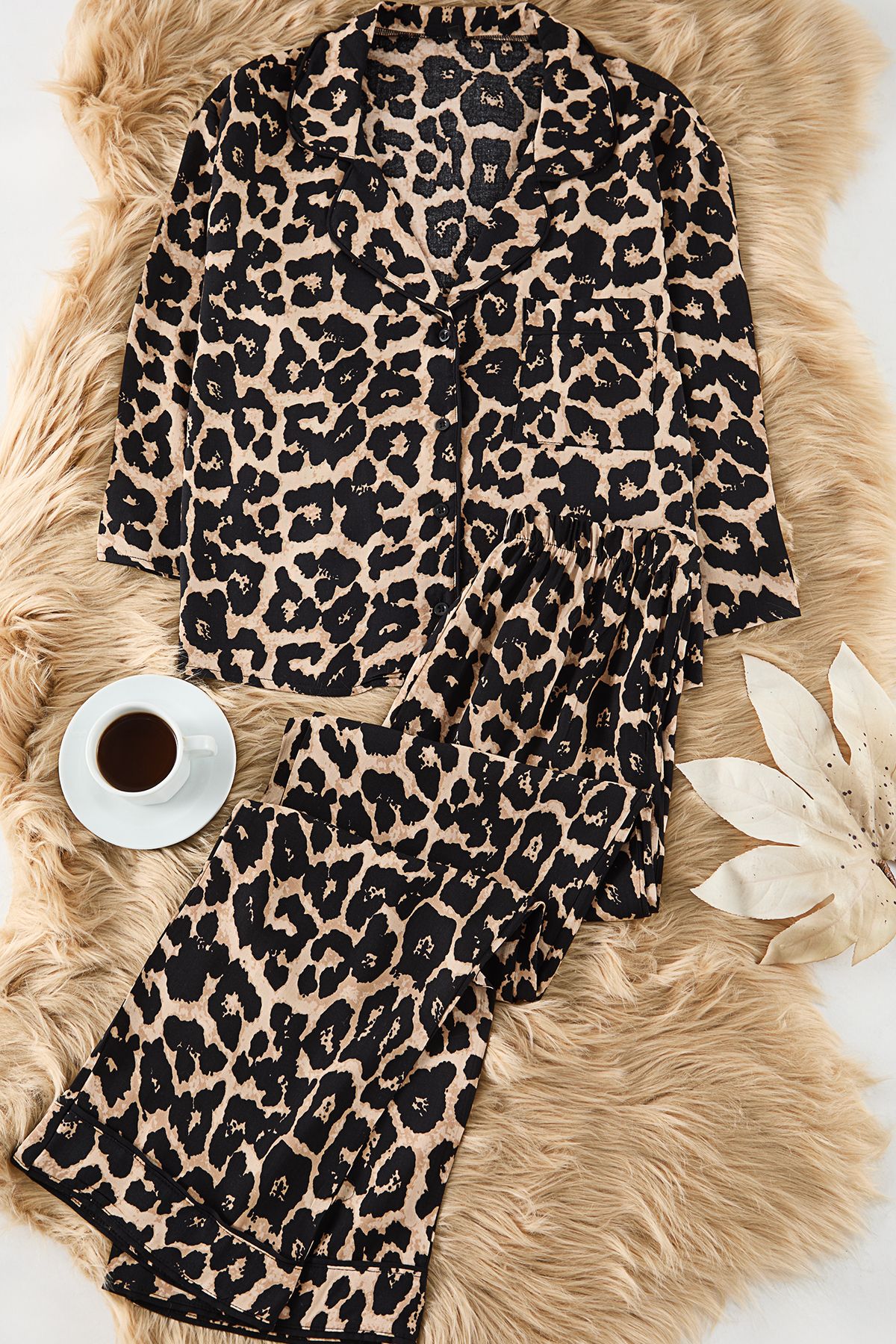 Trendyol Collection-Multicolor Leopard Print Ribbed Viscose Woven Pajamas Set Thmaw21Pt0292 6