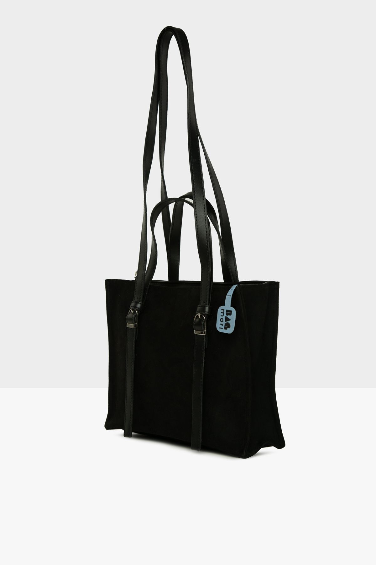 Bagmori-Black Women's Double Leather Belted Suede Bag m 000008565 2