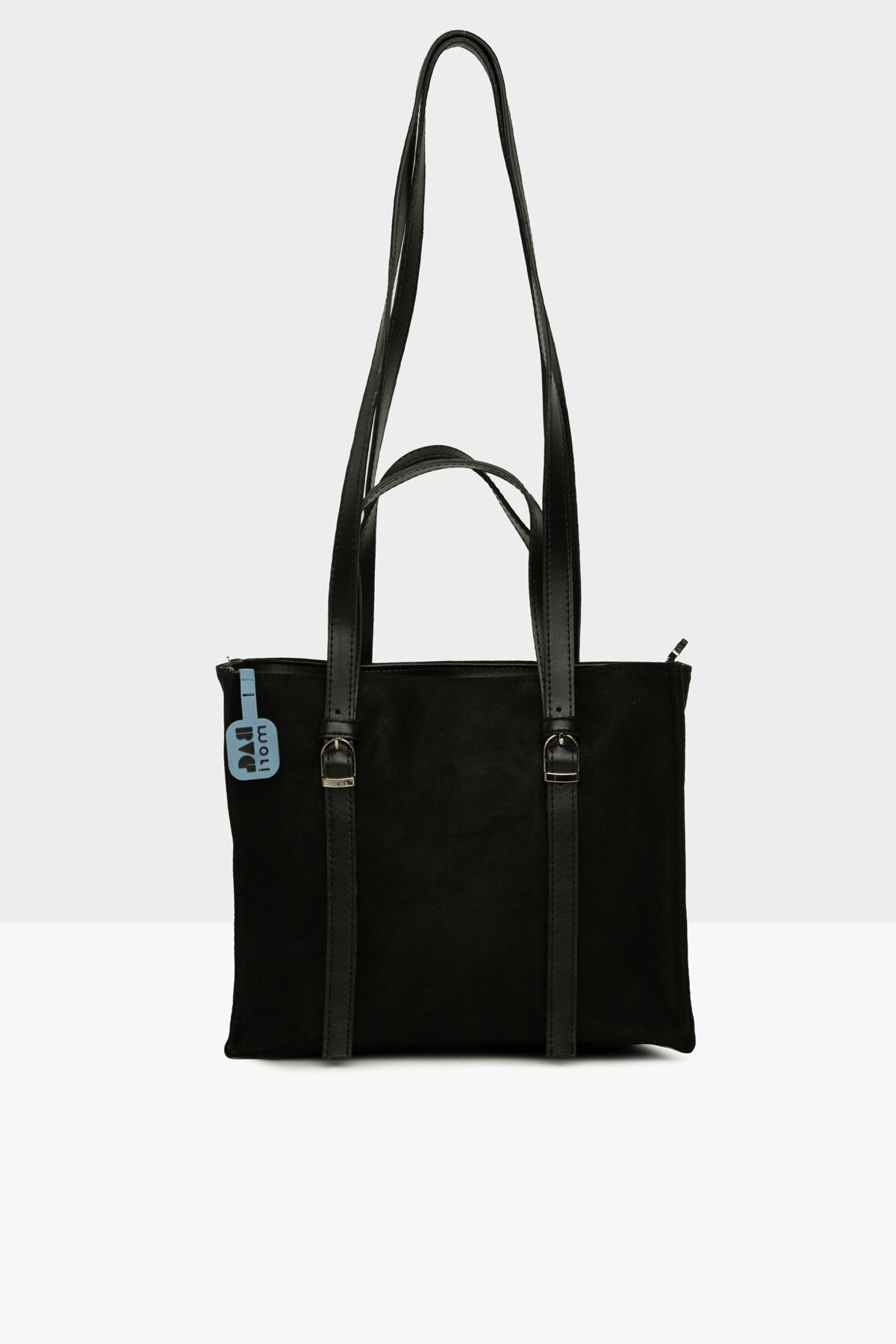 Bagmori-Black Women's Double Leather Belted Suede Bag m 000008565 3