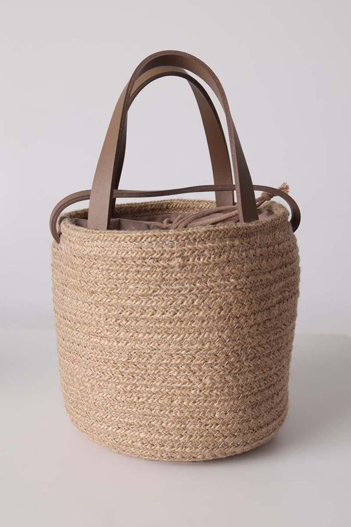 ALLDAY-Mink-Small Size Hand and Shoulder Round Straw Bag 1