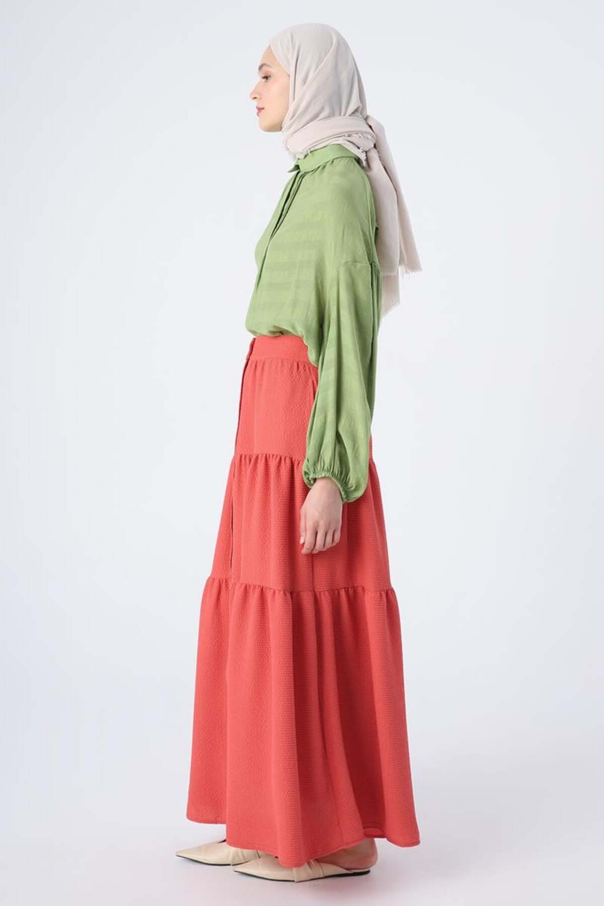 ALLDAY-Fuchsia-Buttoned Ruffled Wrapped Skirt with Elastic Waist 3