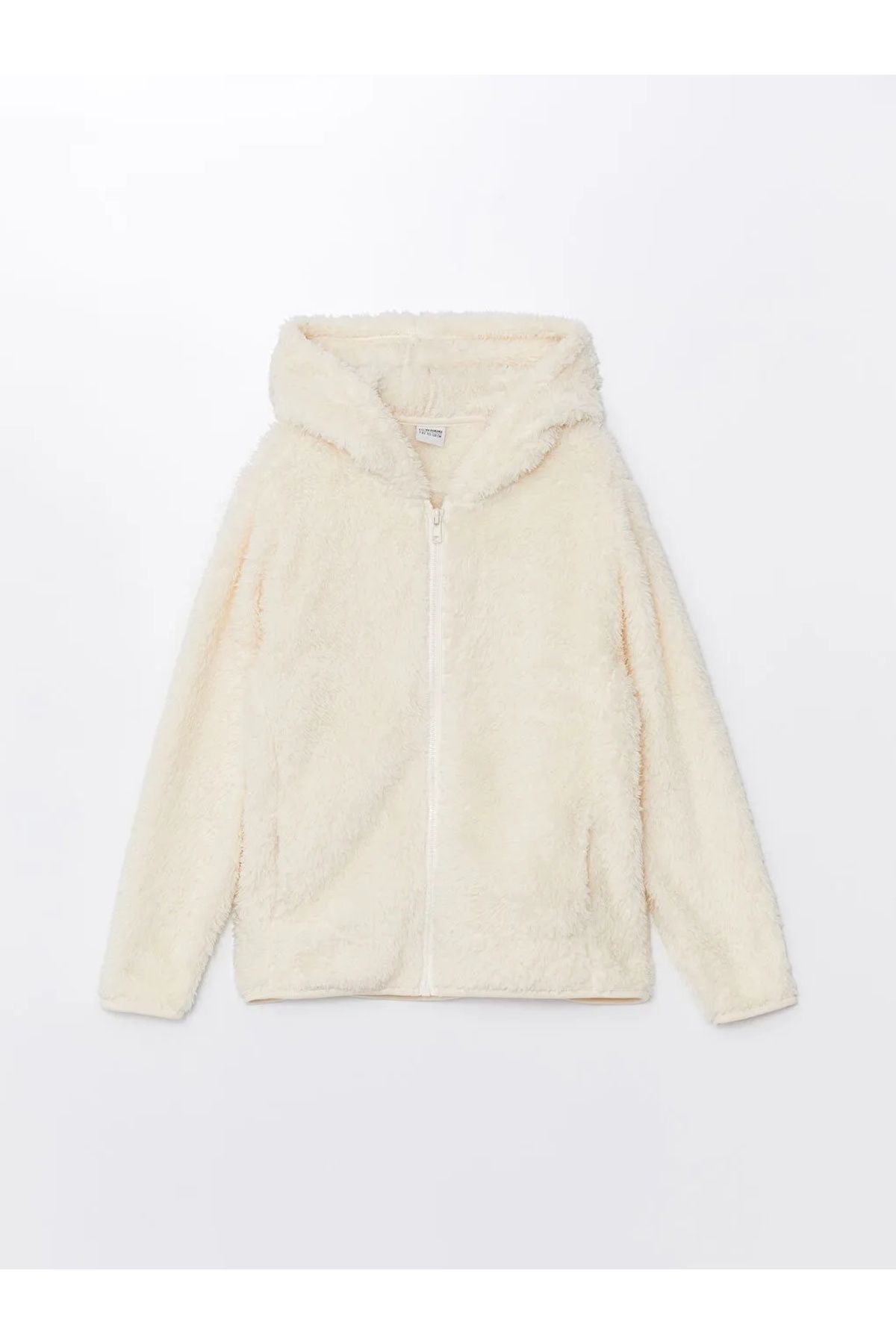 LC Waikiki-Lcw Kids Beige Hooded Plush Girls' Zip-Up Sweatshirt 1