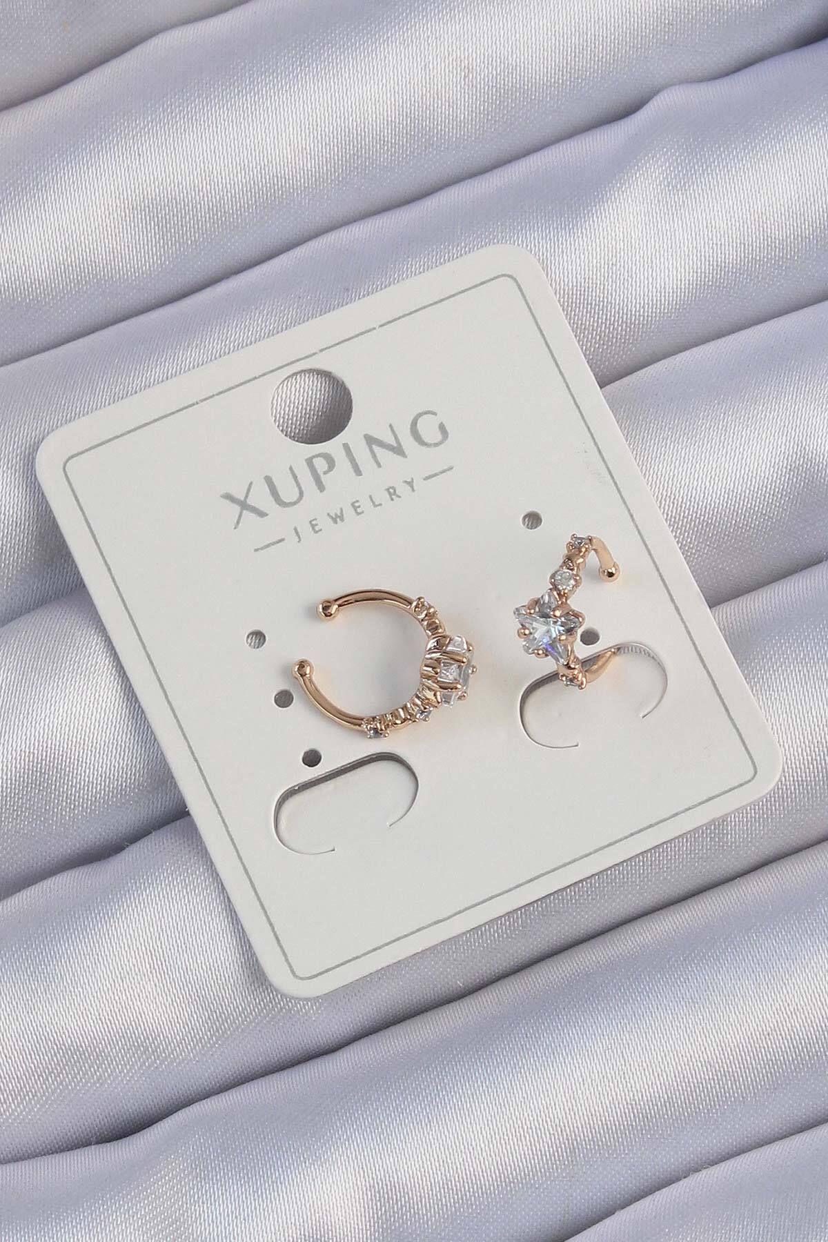 NEZADE STORE Xuping Rose Renk Zirkon Taşlı Yıldız Model Earcuff Küpe - TJ-BKP9427